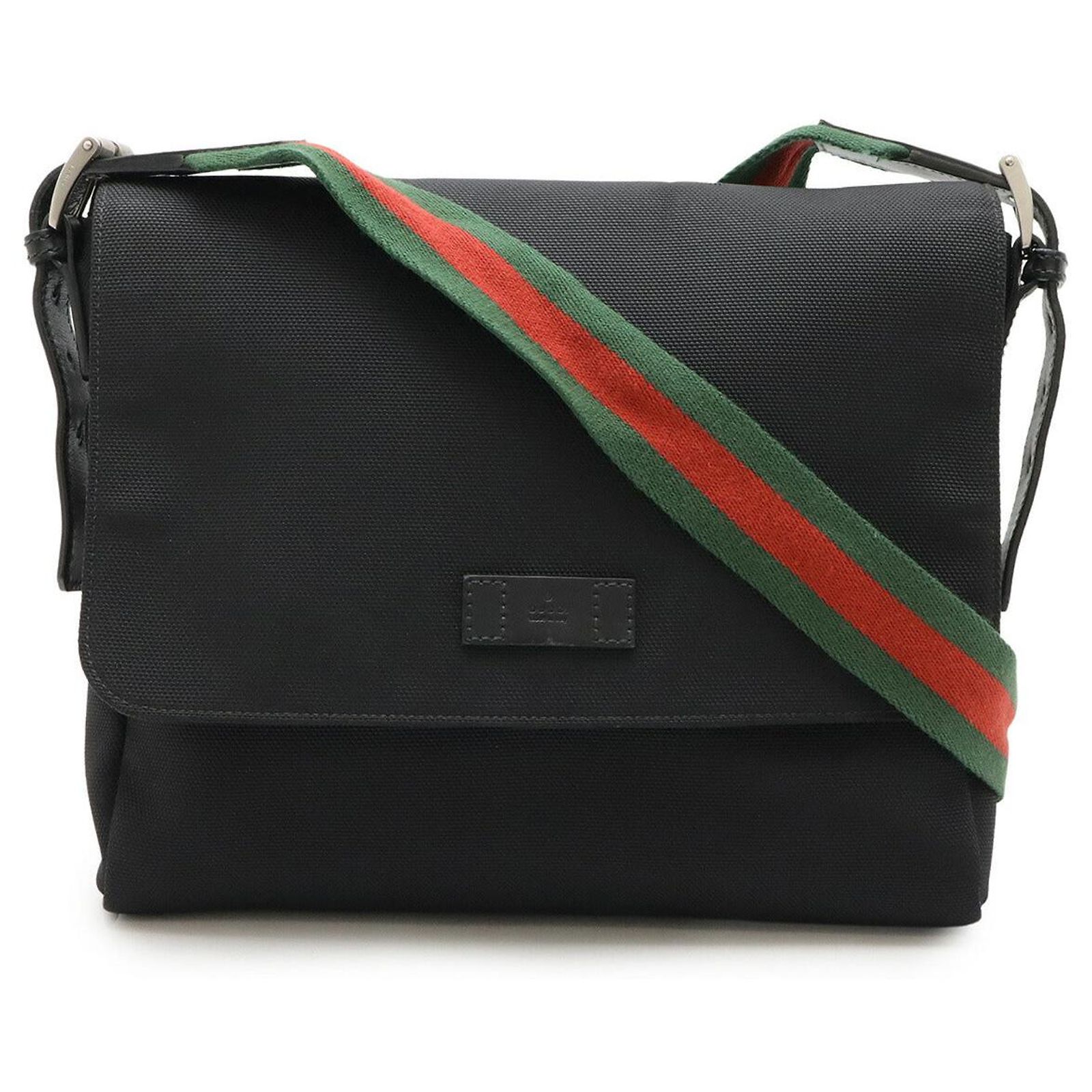 Gucci Sherry Line Techno Canvas Shoulder Bag Black Red Green  display picture 3