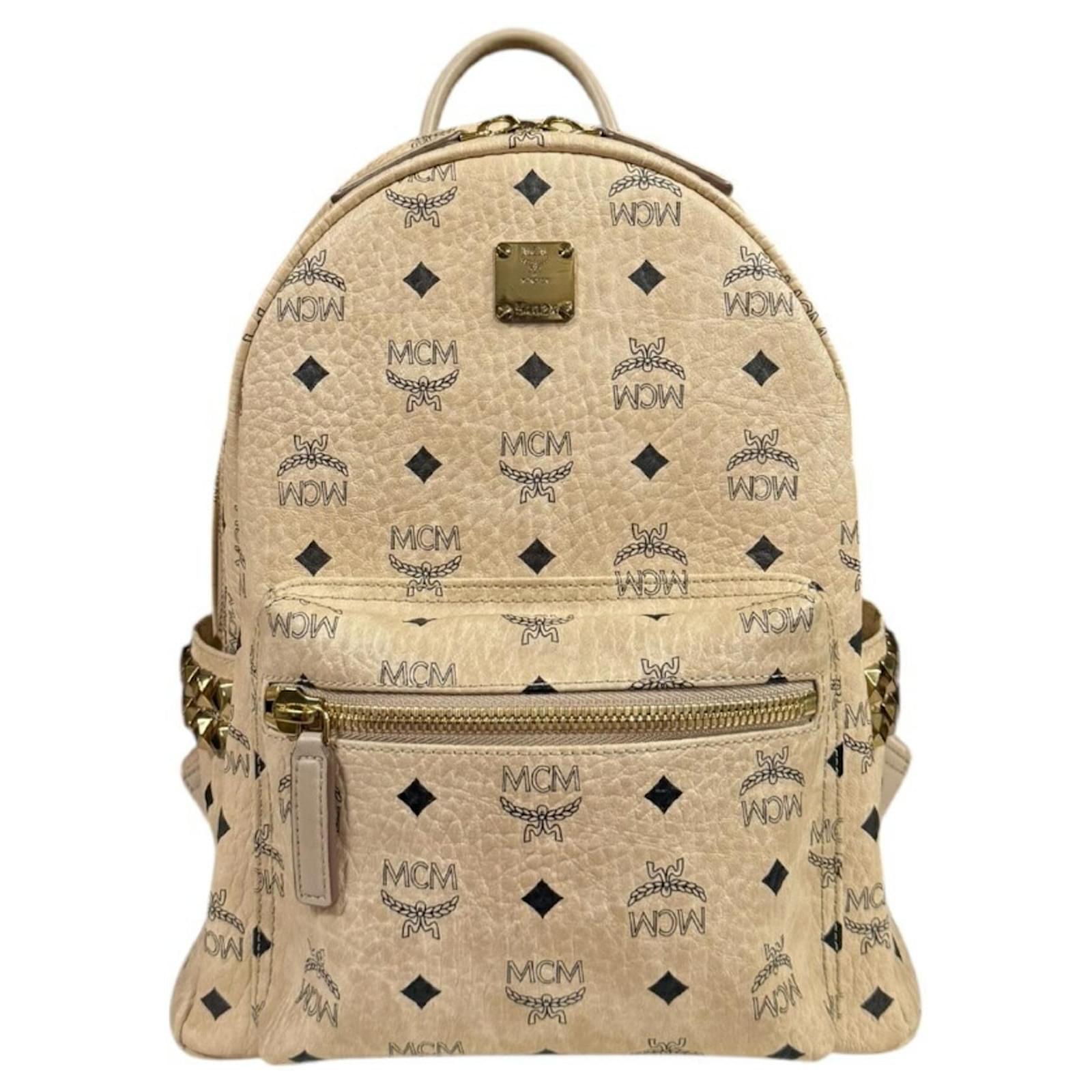 MCM STARK Visetos Side Stud Backpack Beige Leather Plastic ref
