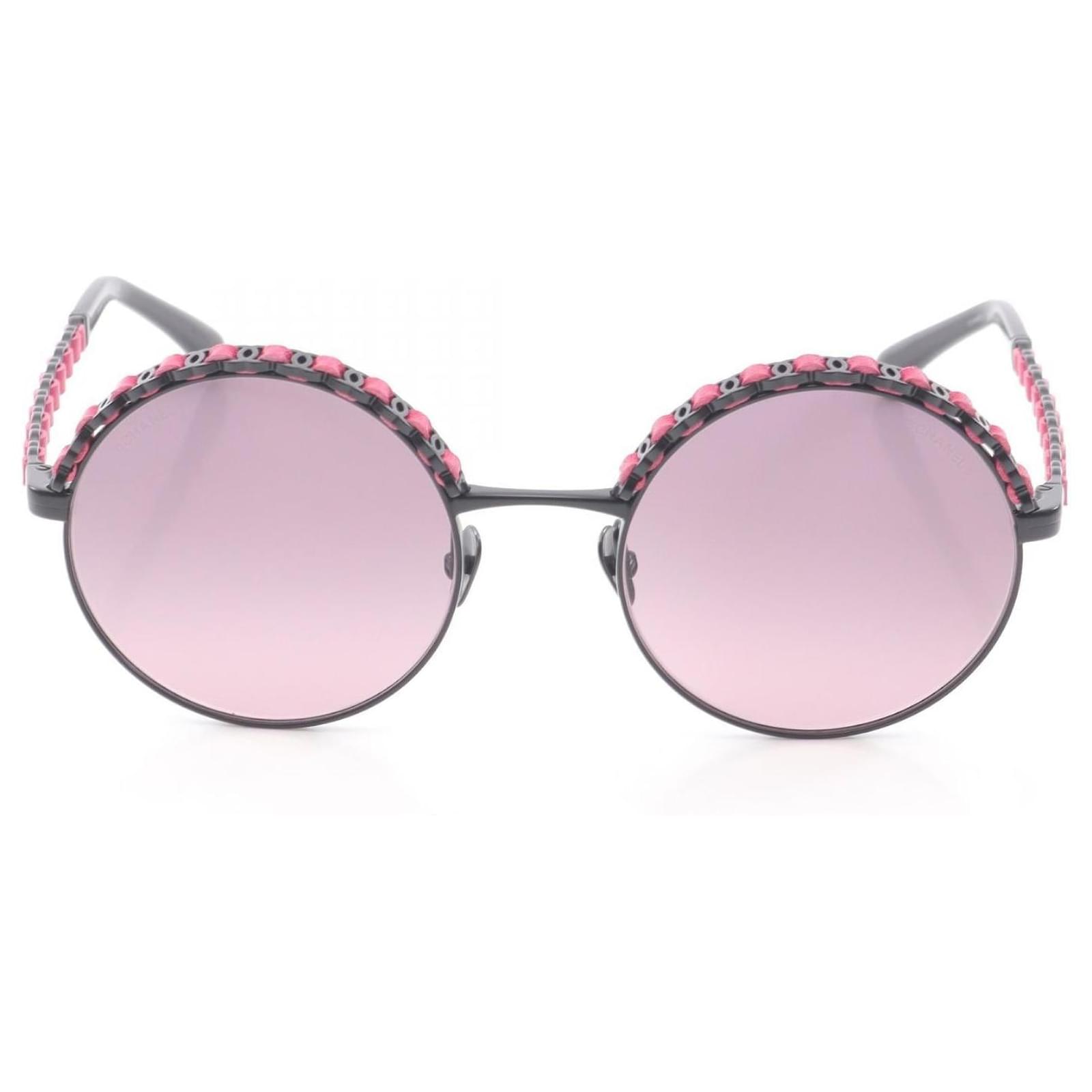 Chanel Coco Mark Leather Metal Sunglasses Black Pink ref