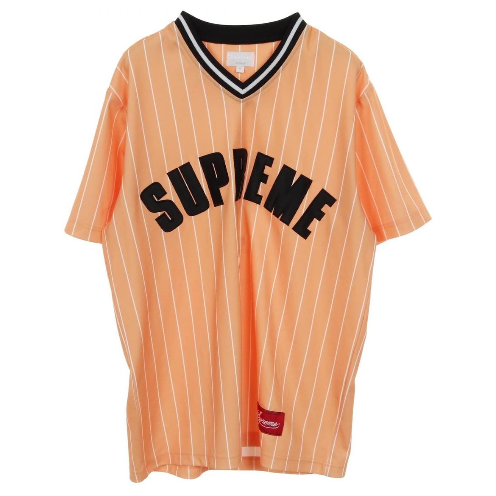 Supreme Pinstripe Baseball Jersey Cotton Top Black White Orange