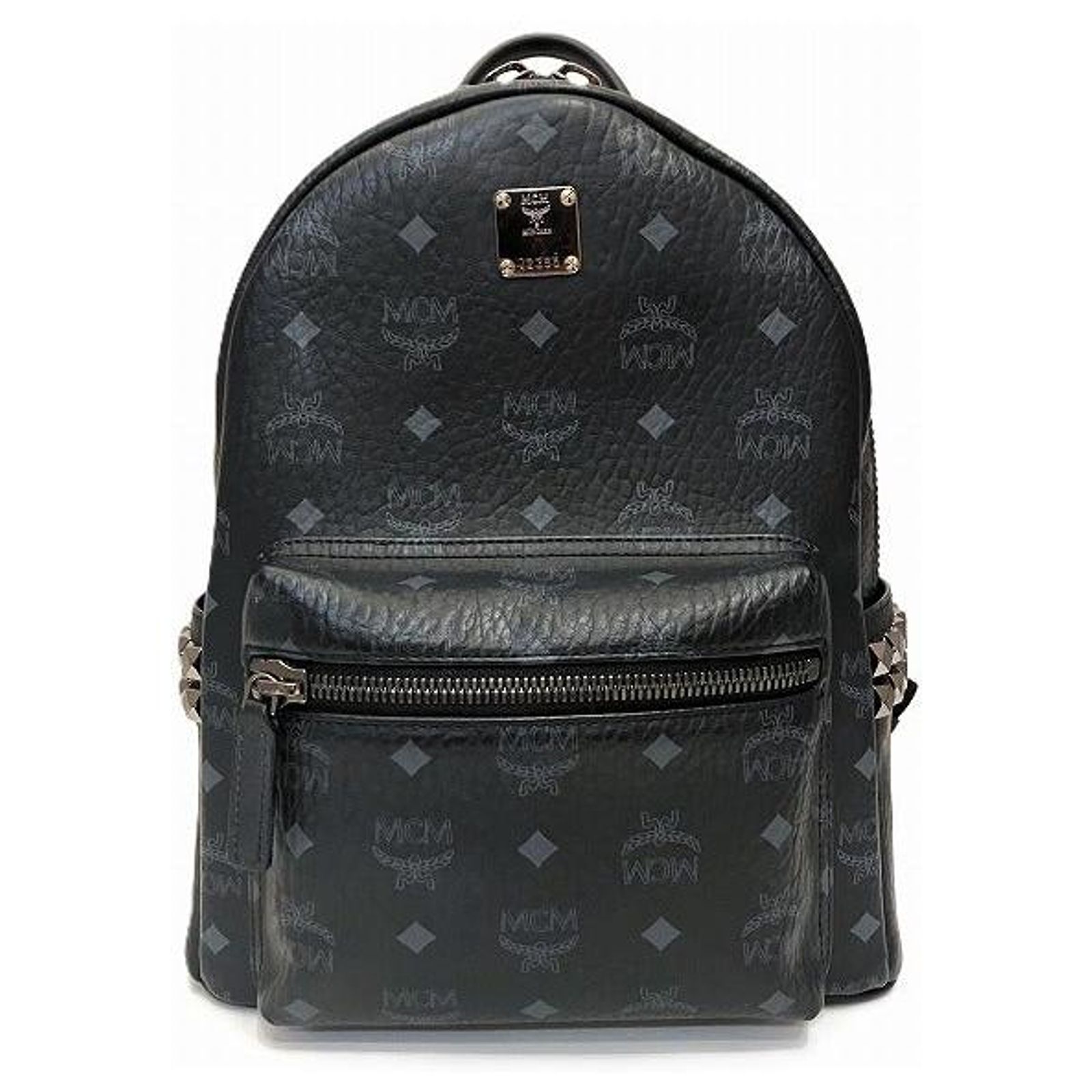 MCM Vicetos Logogram Studs Backpack PVC Black Silver Auth yk14954 MCM Vicetos Logogram Studs Backpack PVC Black Auth ac3197  main image 4