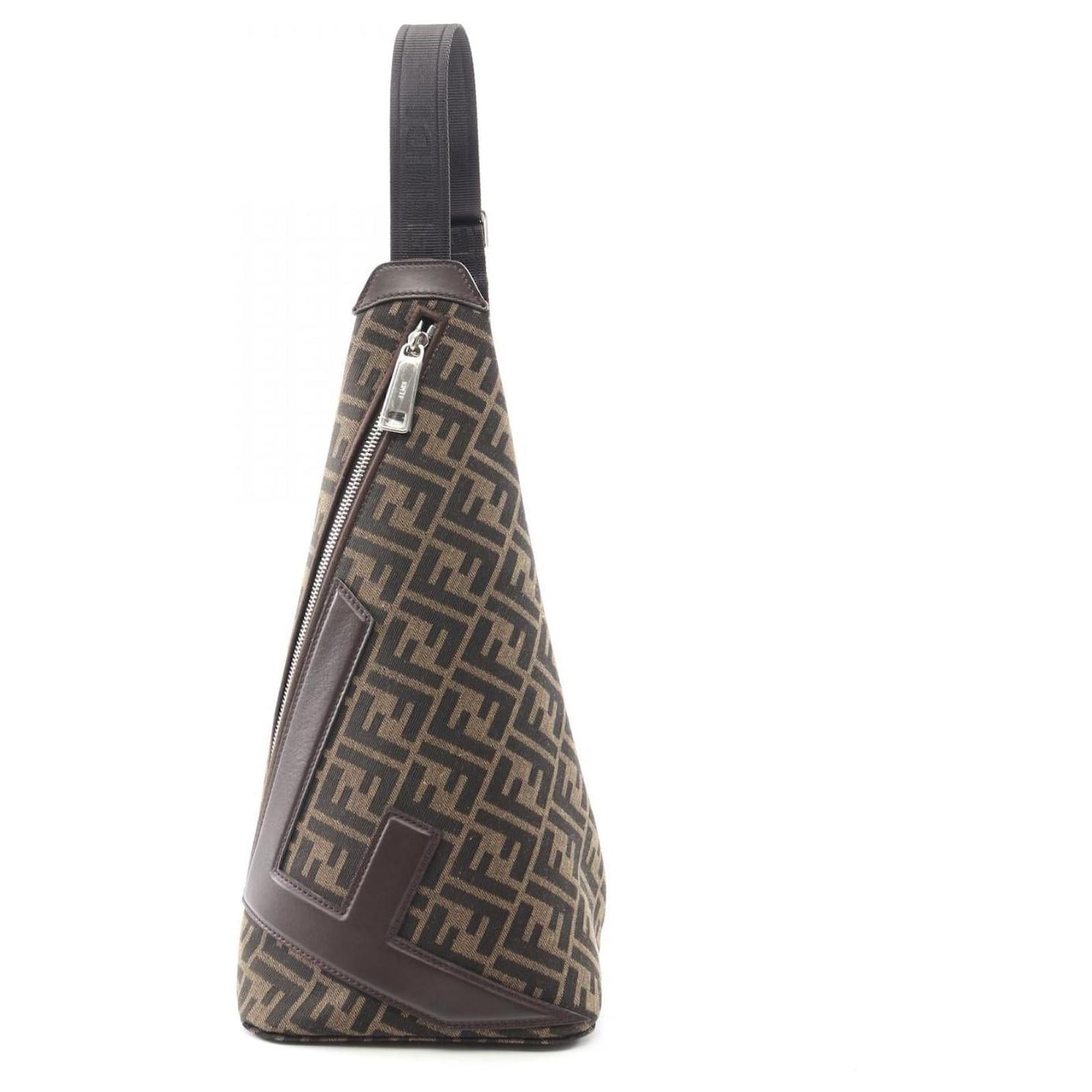 Fendi Zucca Canvas Leder Bauchtasche Braun Leinwand