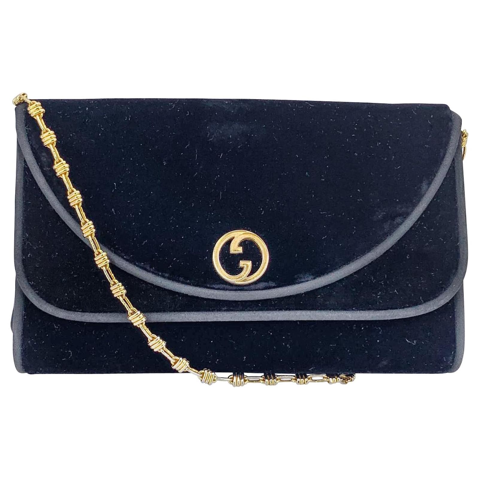 Gucci Vintage schwarze Samt-Abendtasche mit Kettenriemen ref