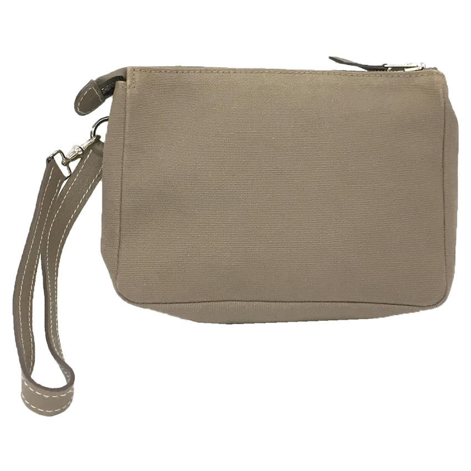Hermès Hermes Etoupe Gray Pouch Wristlet Taupe Leather Cloth ref