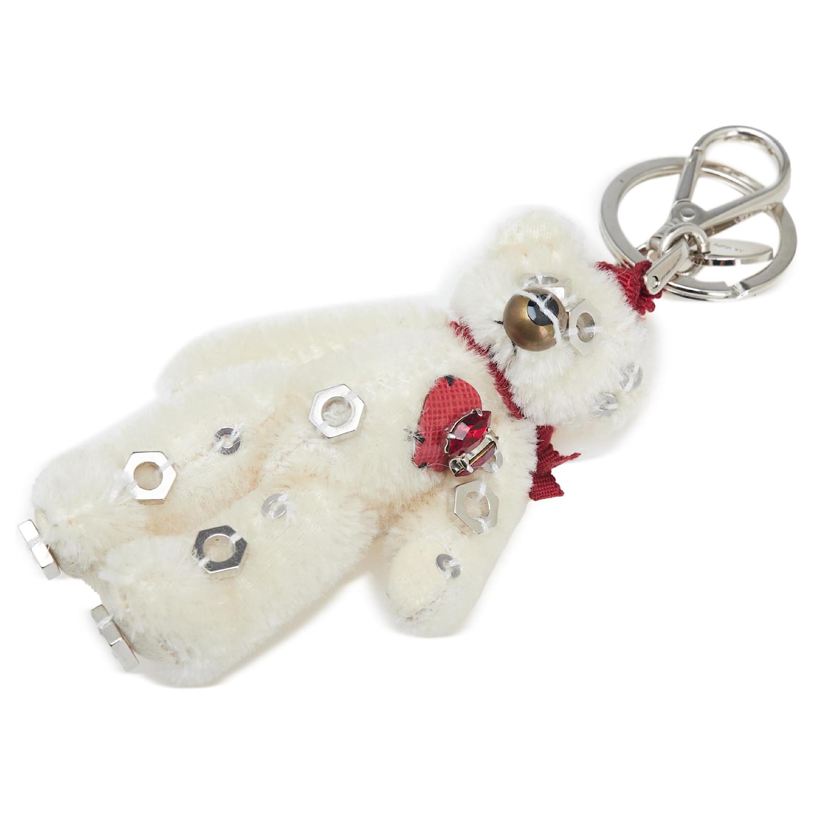 Prada White Faux Fur Teddy Bear Bag Charm and Key Holder Cloth ref