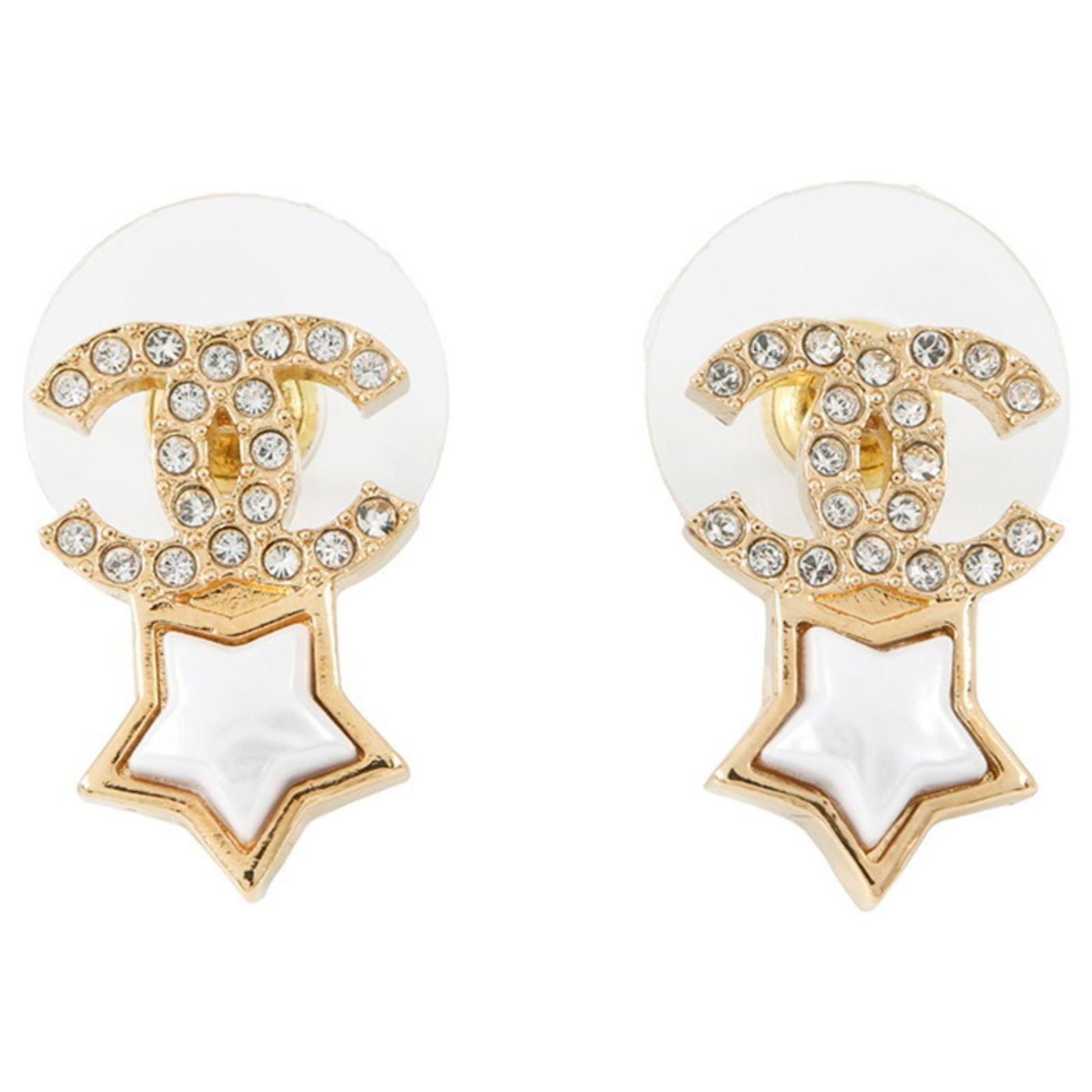 Chanel Coco Mark Star Motif Rhinestone Metal Earrings ref 