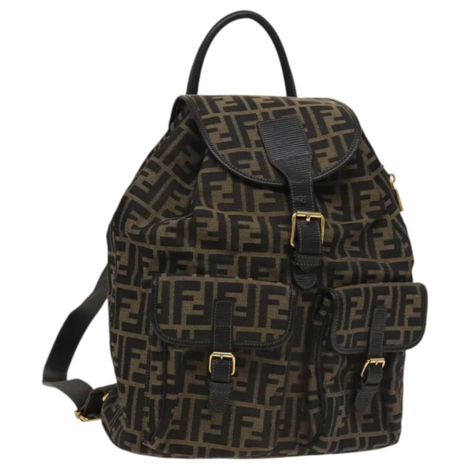 FENDI Zucca Canvas Backpack Black Brown Auth 133048 ref  display picture 2