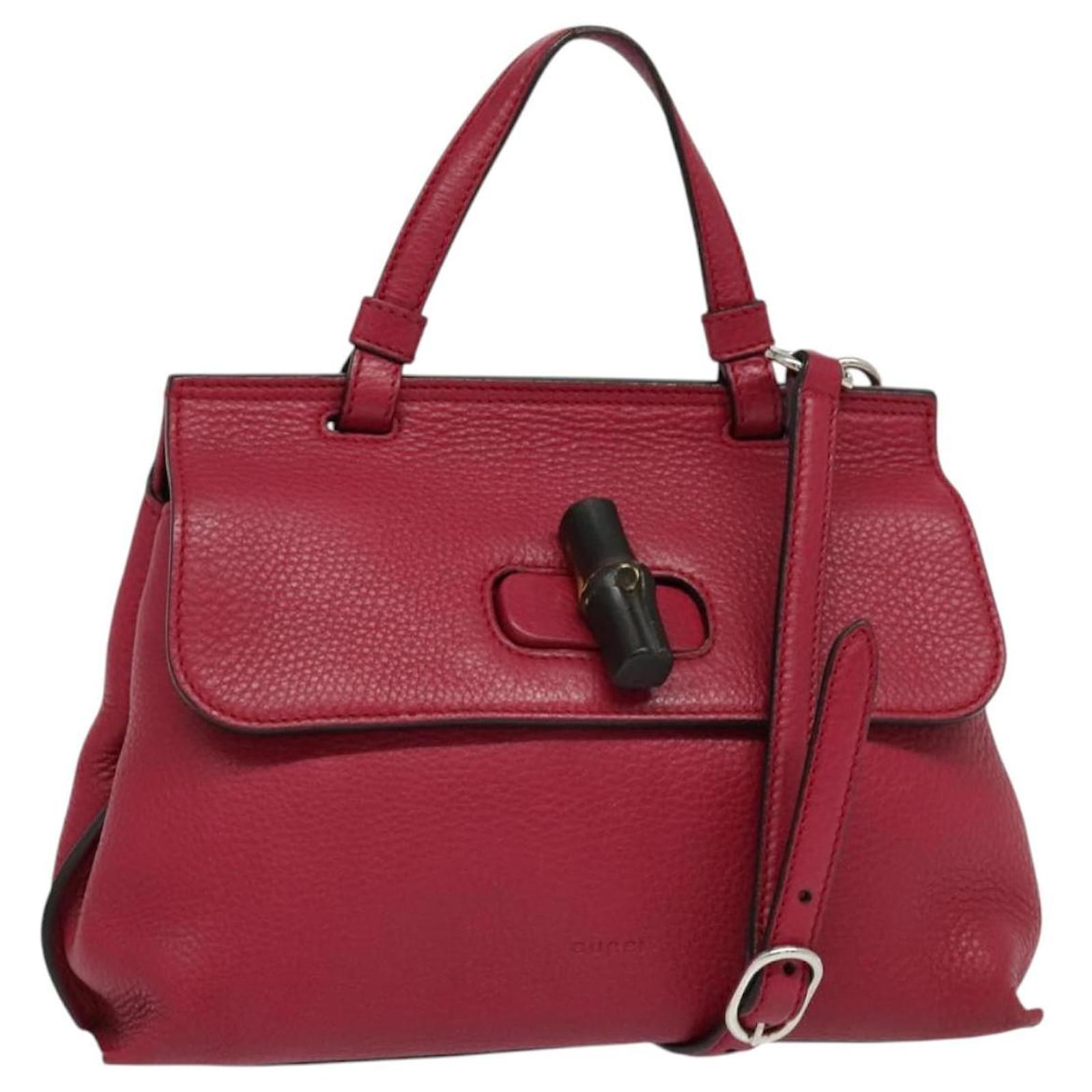 GUCCI Bamboo Daily Hand Bag Leather 2way Pink Silver 370831 Auth