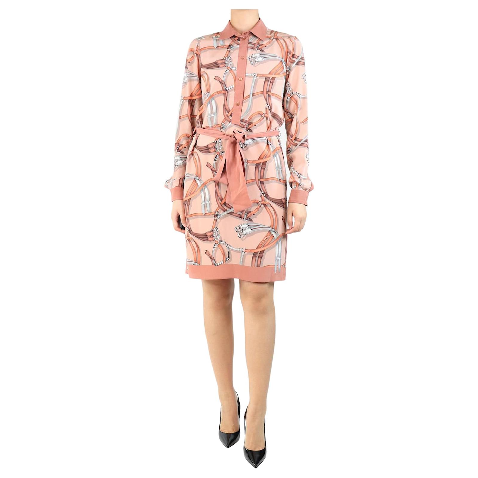 Gucci Dusty pink printed Equestrian dress size UK 10 Silk ref