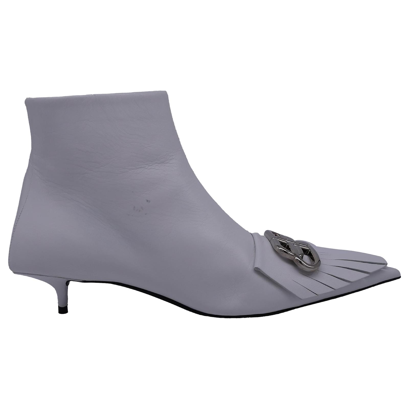 Stivaletti con tacco kitten in pelle bianca con frange Balenciaga