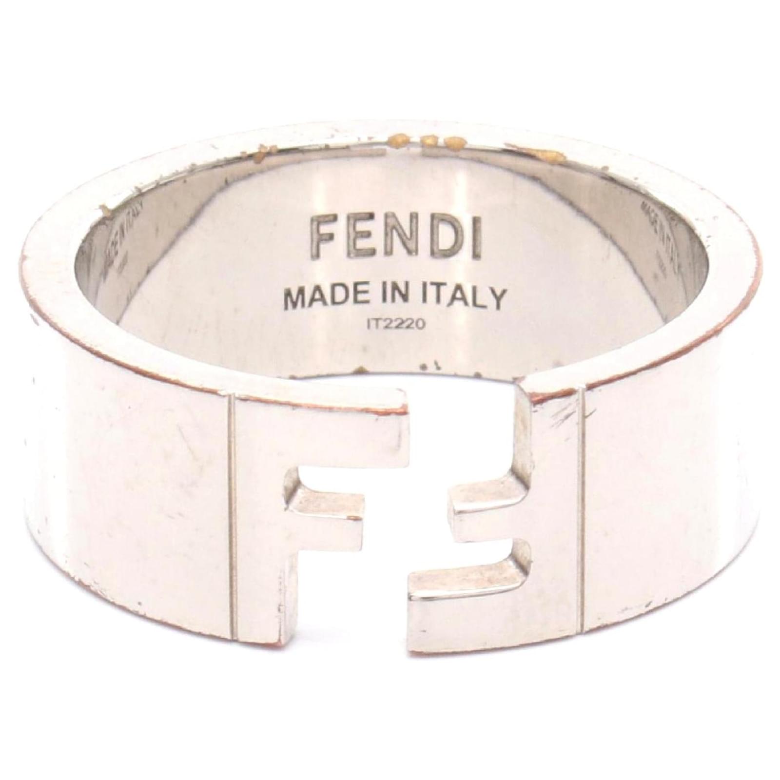 Bague en acier inoxydable avec logo FF de Fendi Métal Argenté