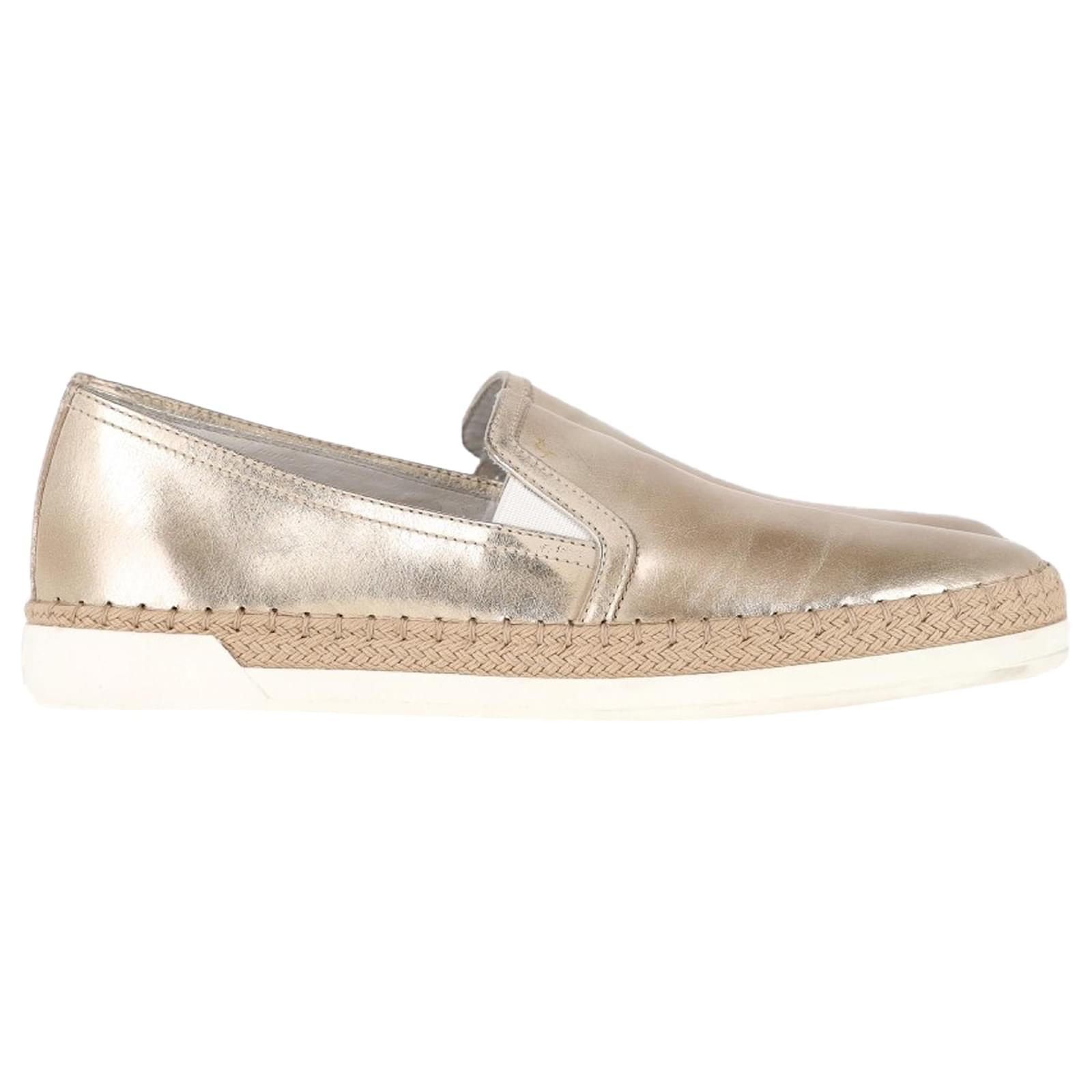 Tod's Pantofola Espadrille Slip On Sneakers in Gold Leather Golden