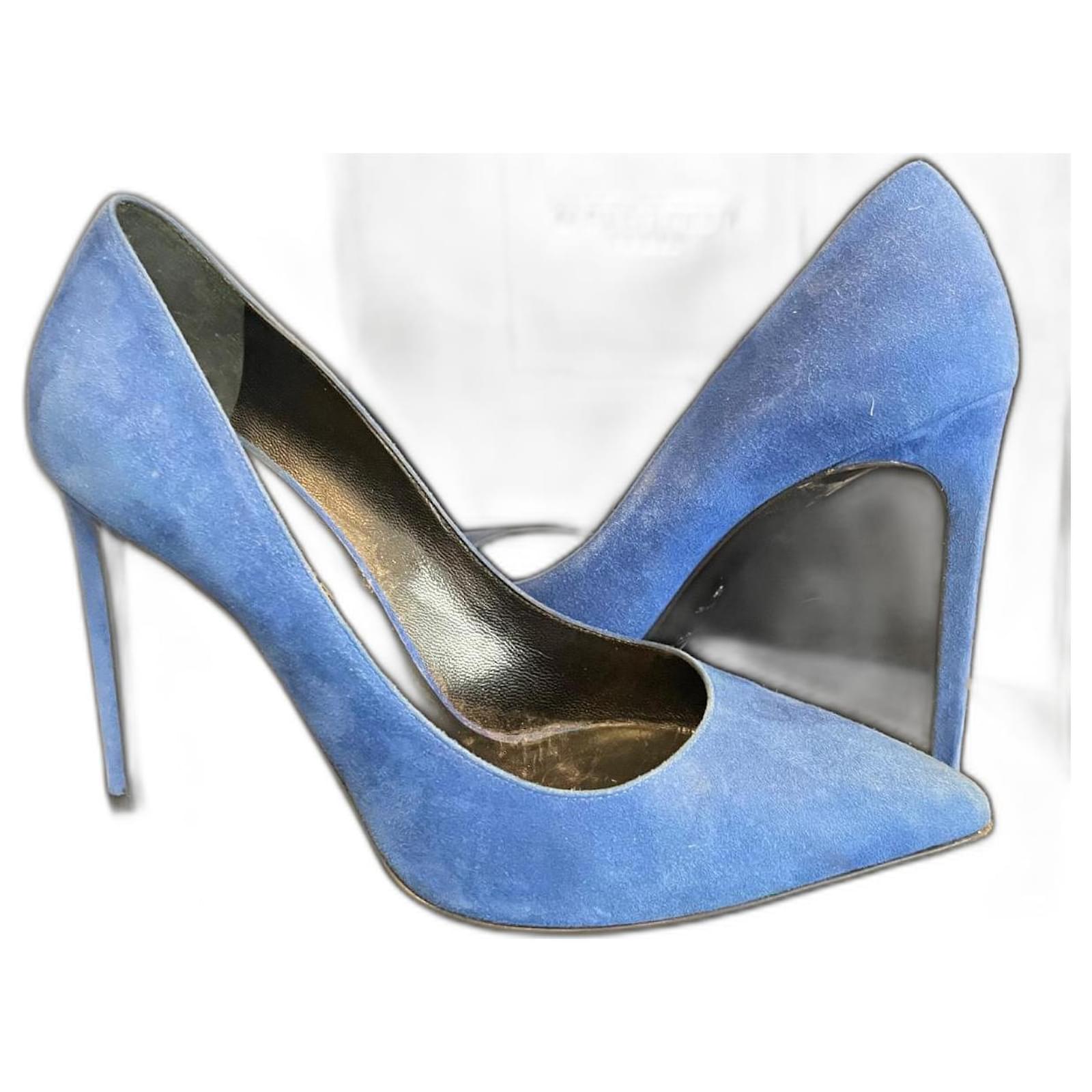 Saint Laurent suede high heels in a stunning blue Navy blue