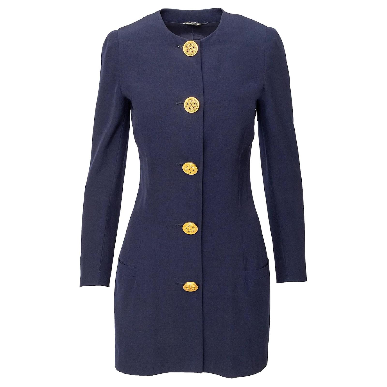 Giacca Gianni Versace con Bottoni Decorativi Blu Blu navy Lana ref