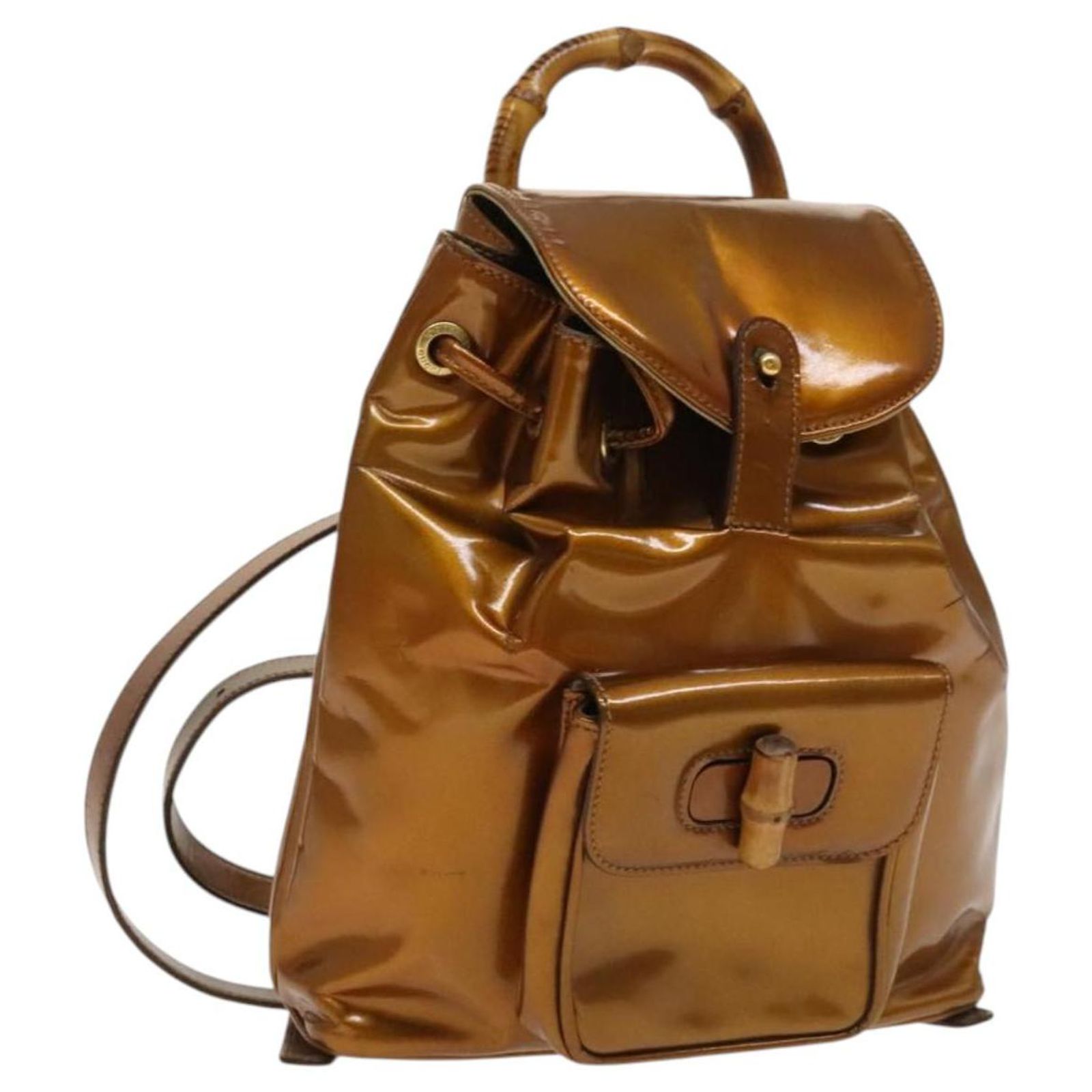 GUCCI Bamboo Backpack Enamel Outlet Brown Gold 003 8030 Auth  display picture 3