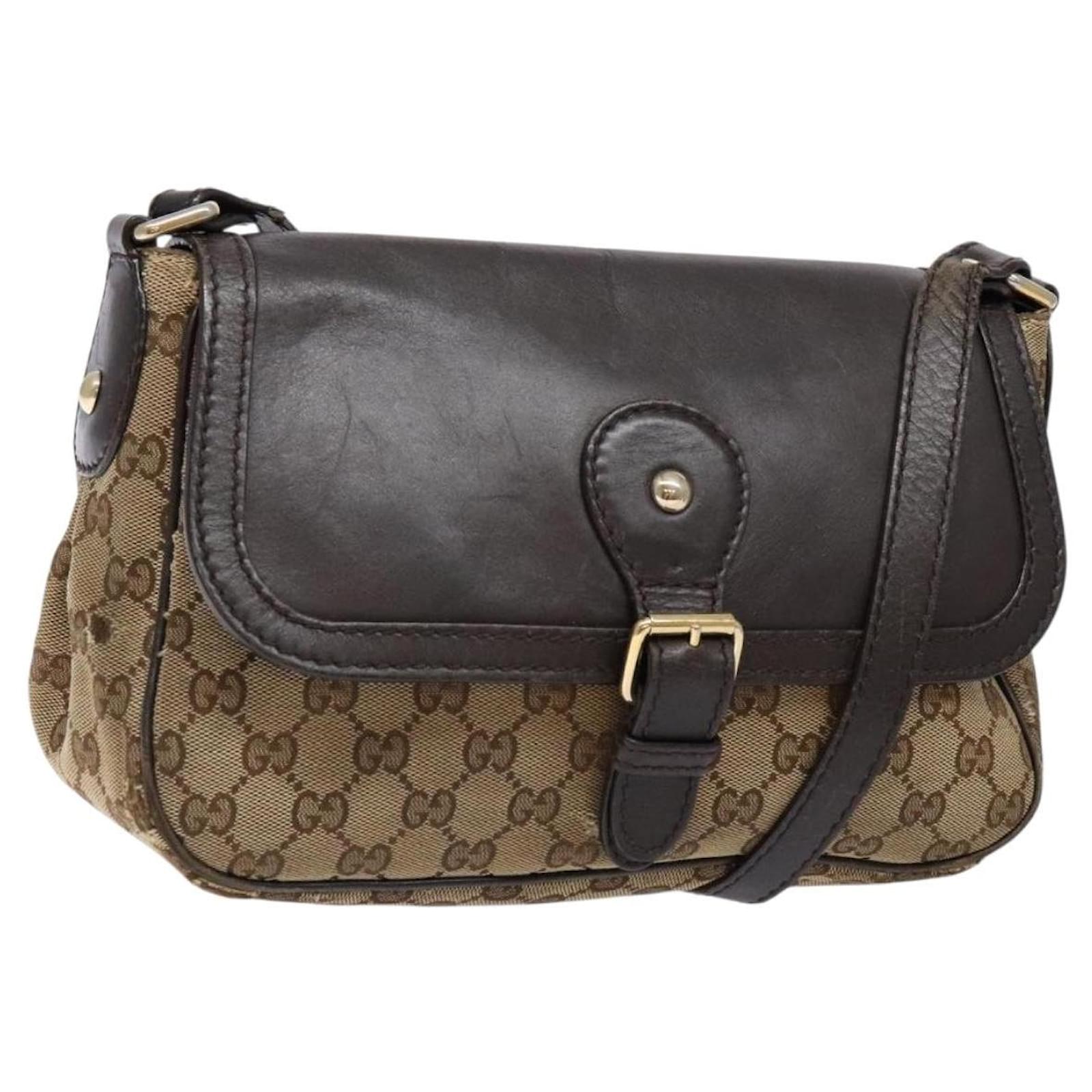 GUCCI GG Canvas Shoulder Bag Beige Silver Brown 308452 Auth
