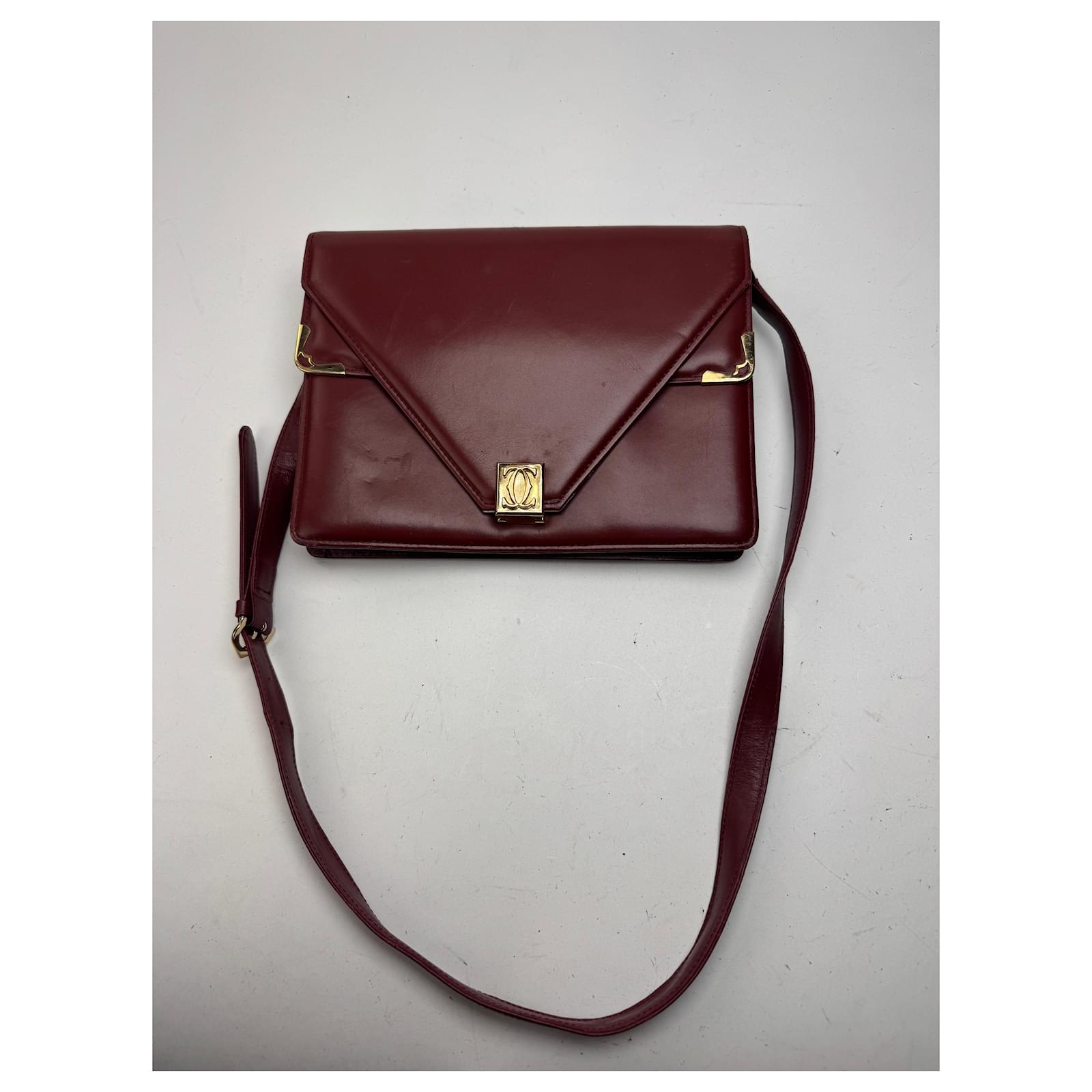 Vintage Cartier Crossbody Leather Bag Burgundy Dark red ref