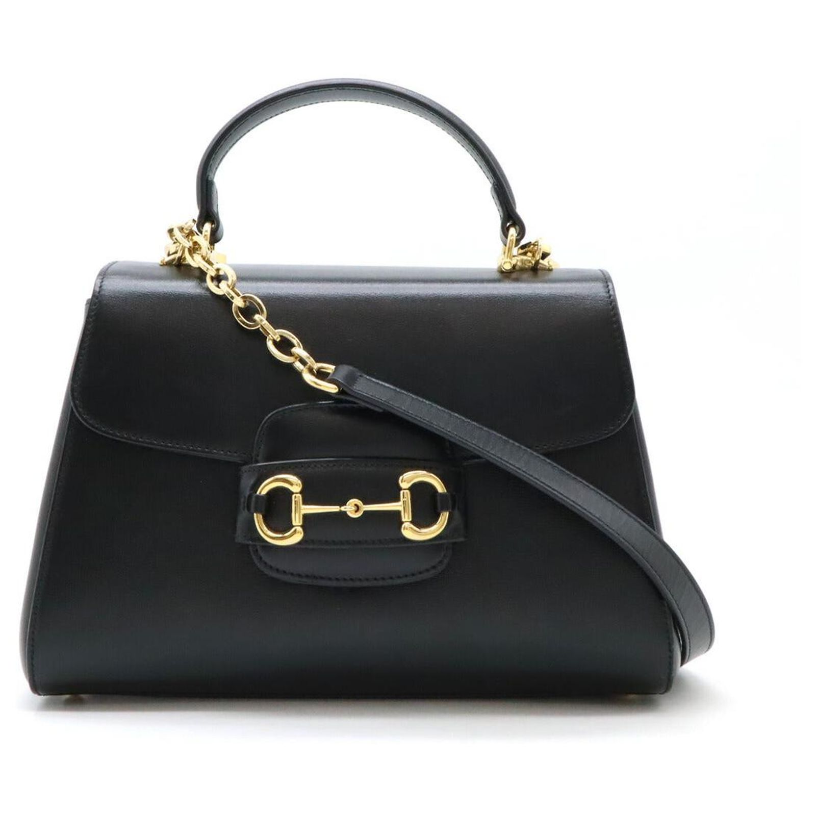 Gucci Horsebit 1955 Medium Top Handle Bag Black Leather Pony-style 