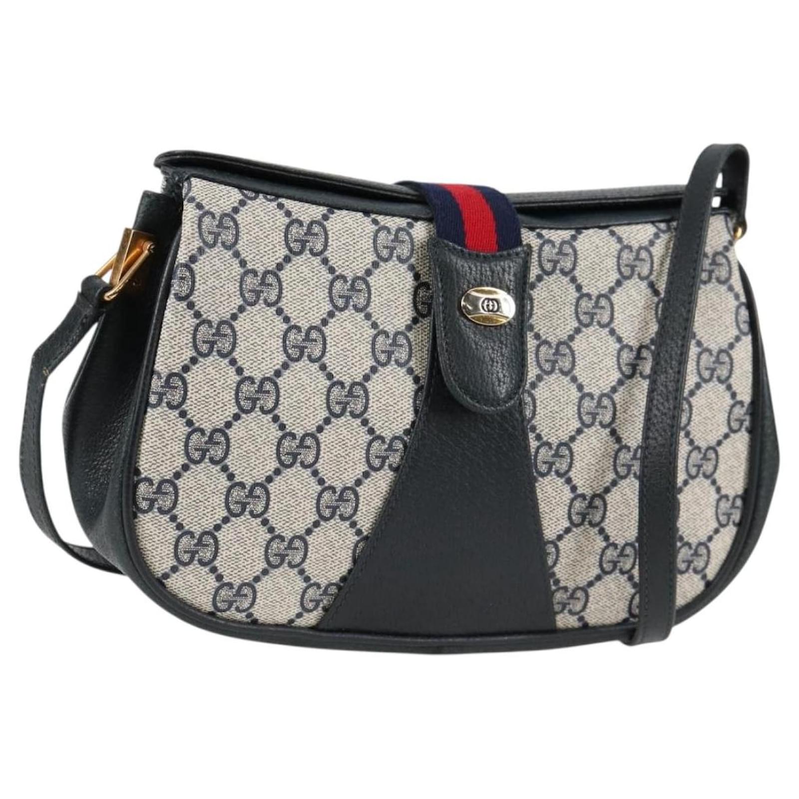 GUCCI GG Supreme Sherry Line Shoulder Bag PVC Navy Gold 72 02 024