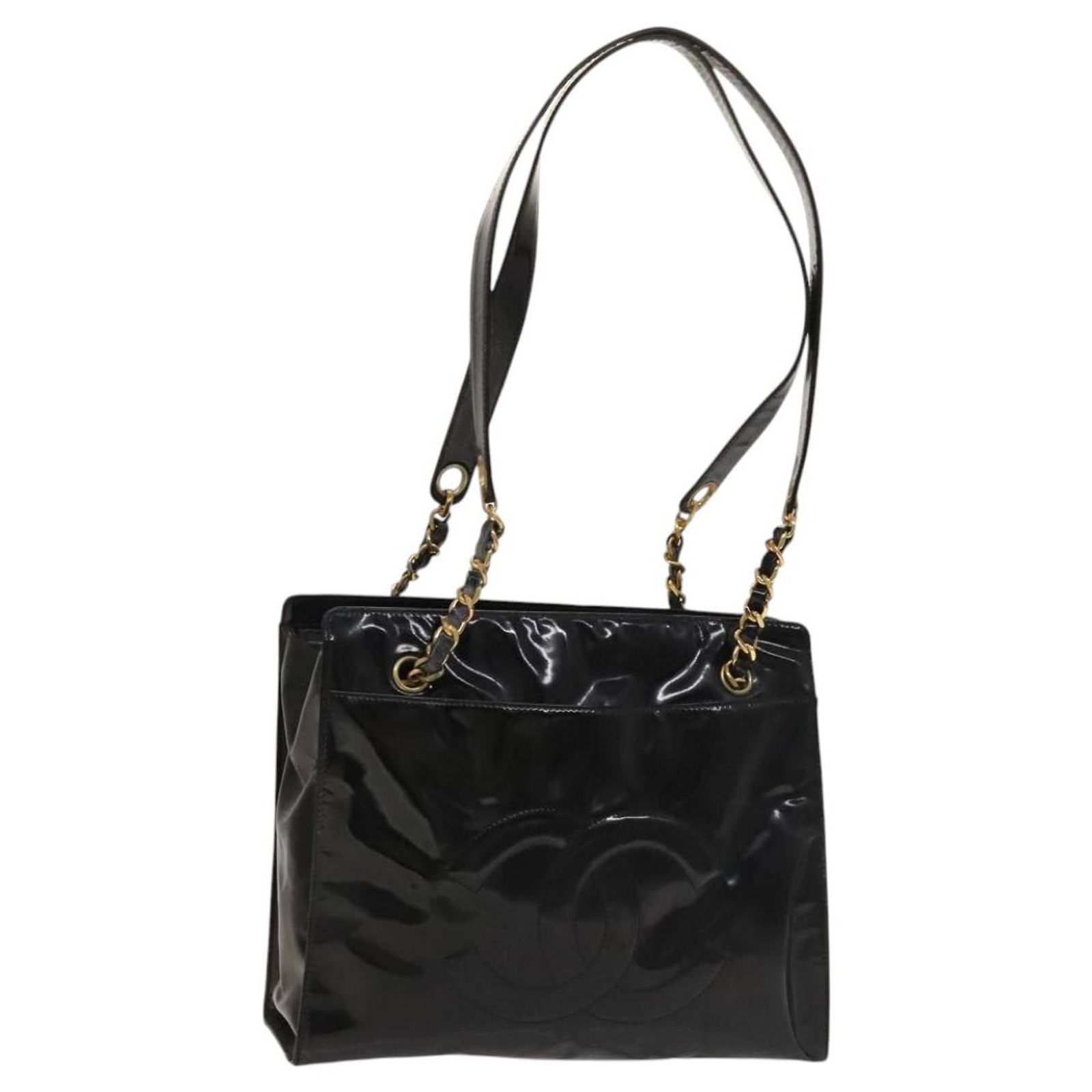 CHANEL COCO Mark Chain Shoulder Bag Patent leather Gold CC Auth 152287