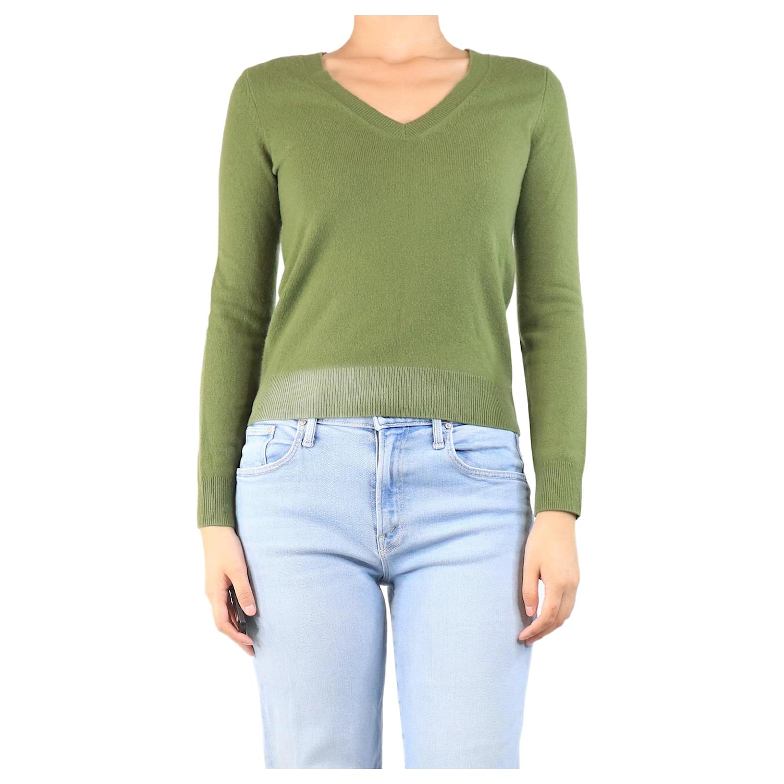 Eric Bompard Maglione verde in cashmere con scollo a V taglia S