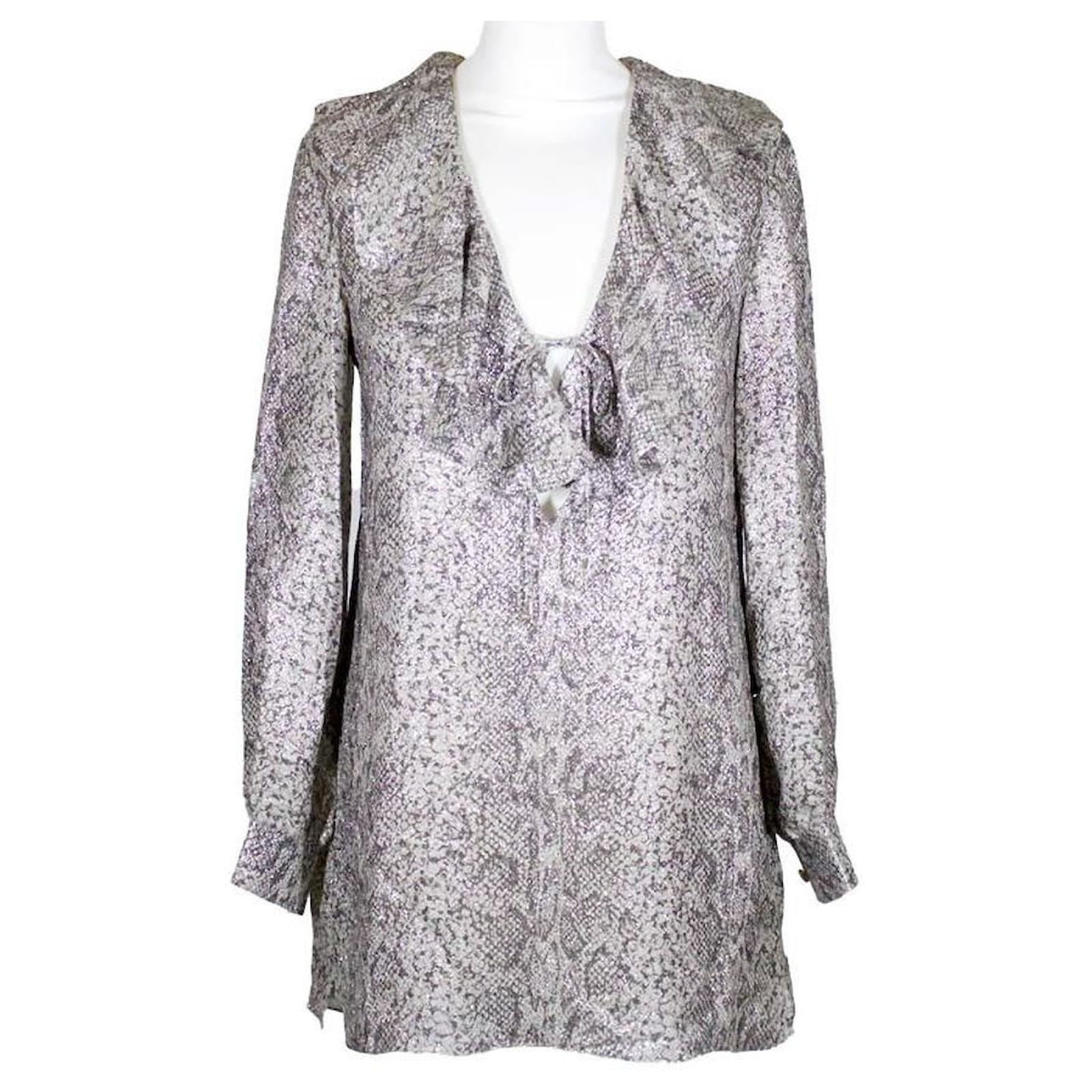 Cline snake print lurex dress in beige gold with deep V-neckline Synthetic  ref.2451852 - Joli Closet