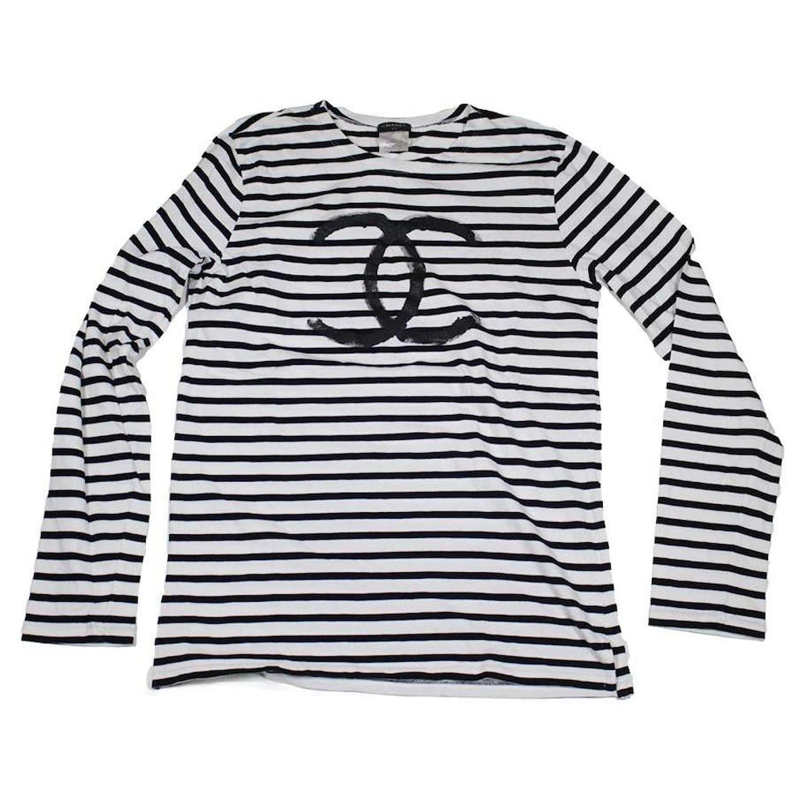 Chanel black and white striped long sleeve cotton t-shirt ref
