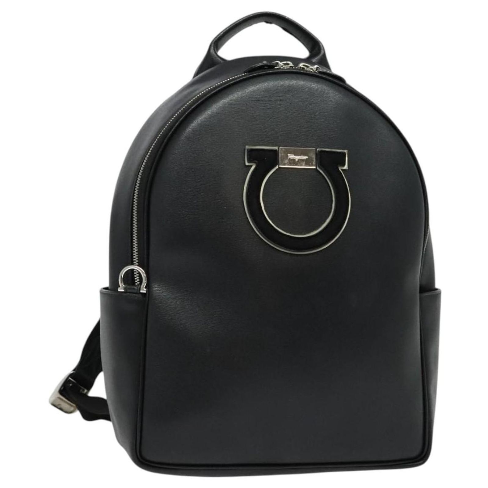 Salvatore Ferragamo Gancini Backpack Leather Black Silver  display picture 2