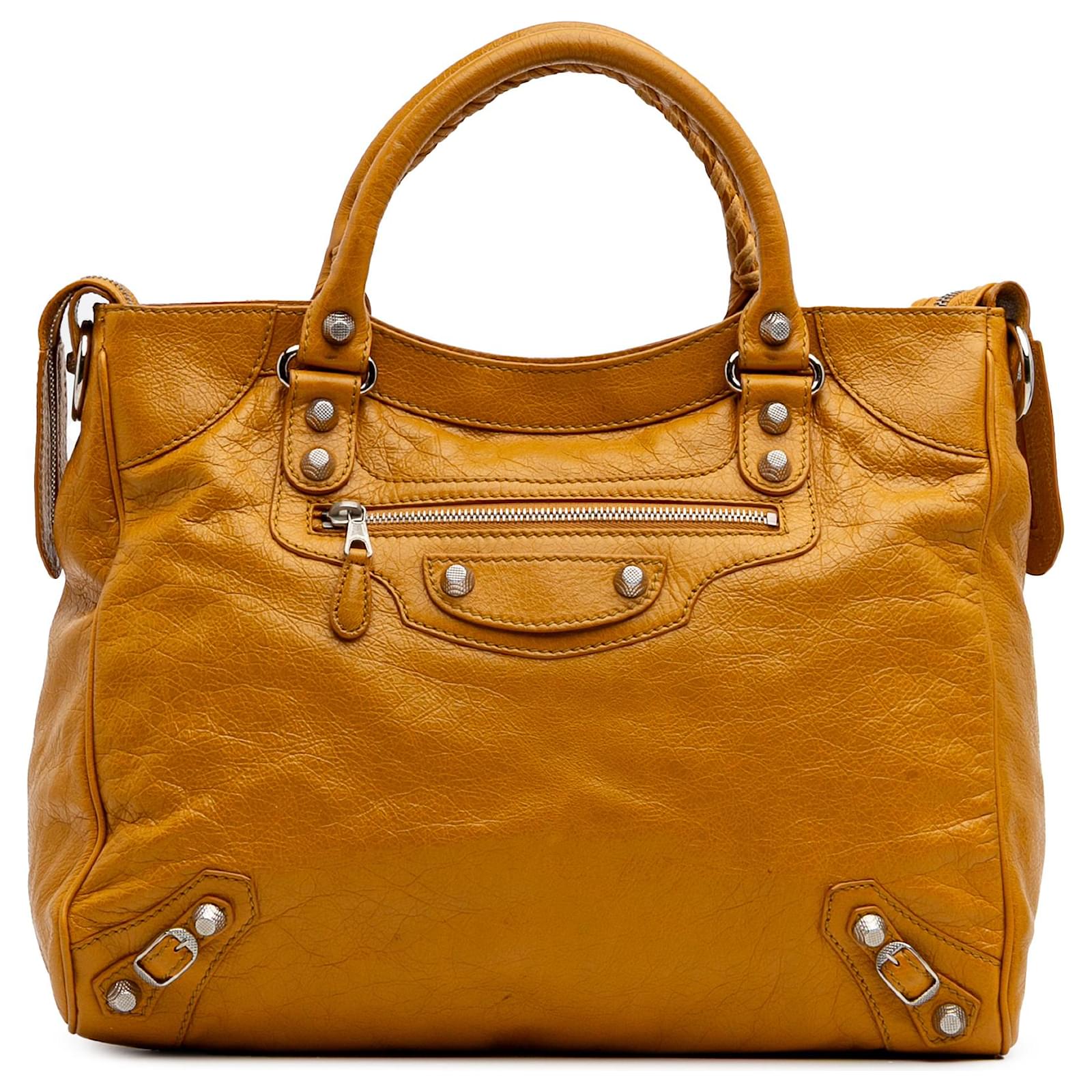 City Balenciaga Yellow Lambskin Motocross Velo Giant 12 Satchel
