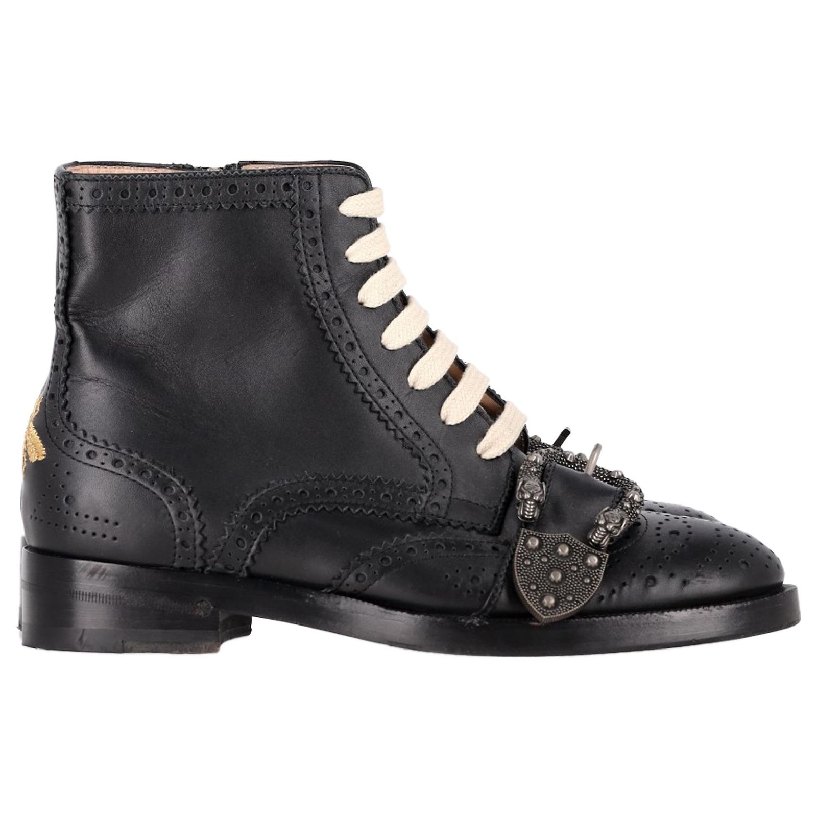 Dionysus Gucci Queercore Brogue Wingtip Boots in Black Leather