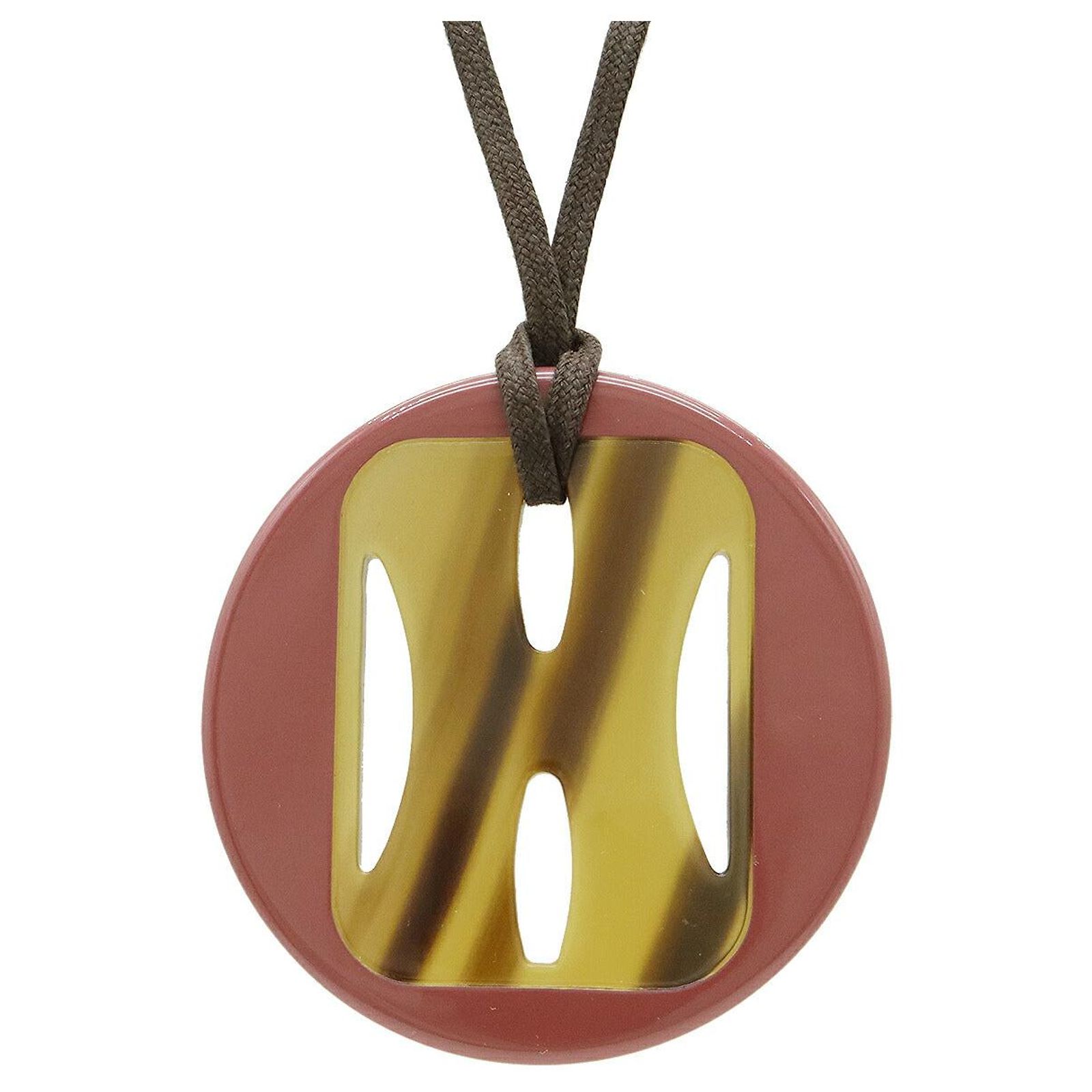 Collier Pendentif HERMÈS En Corne Laquée Rose – Élégant Et Vintage – Occasion