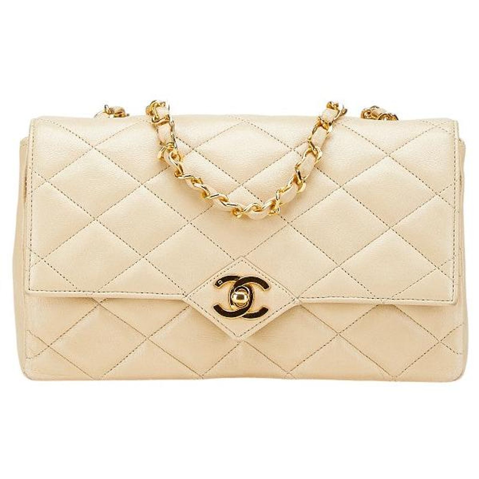 Chanel Matelasse Lambskin Shoulder Bag Eggshell Leather ref 