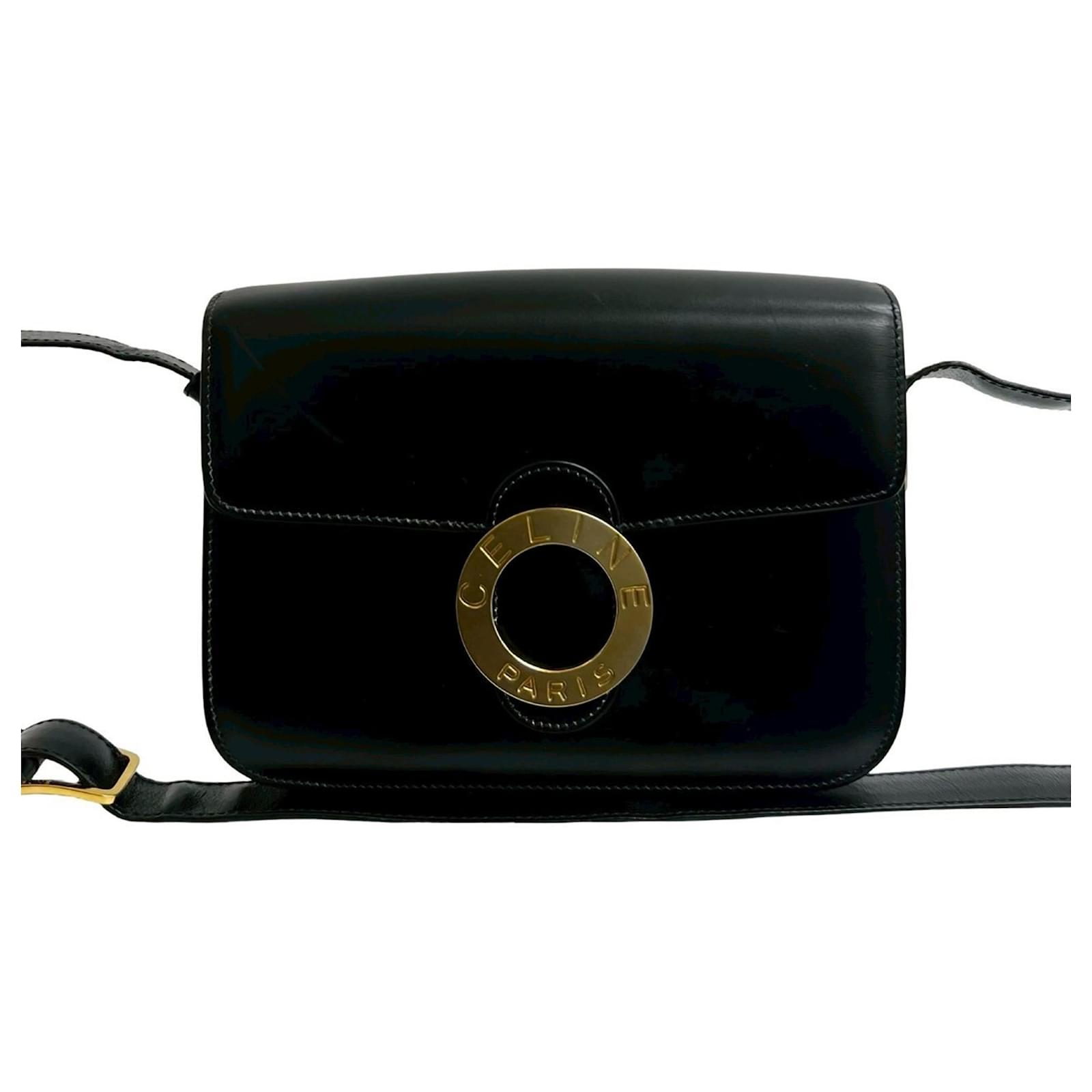 Céline Celine Vintage Circle Logo Hardware Leather Shoulder Bag