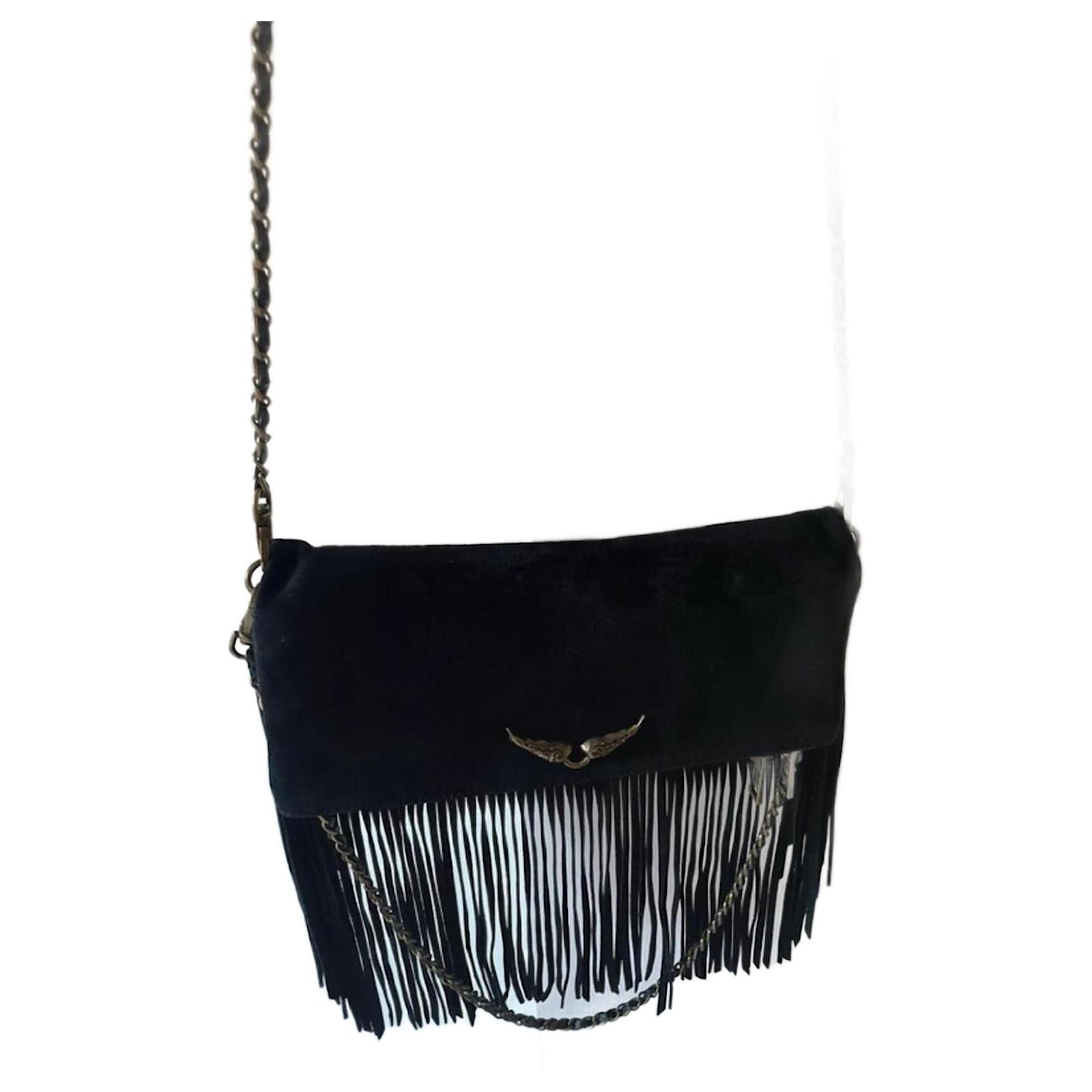 Zadig Voltaire Rock Suede Fringes Clutch 2025 Black Deerskin ref