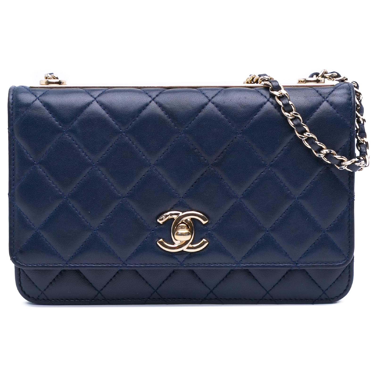 Cartera Chanel Trendy CC de piel de cordero azul con cadena Azul