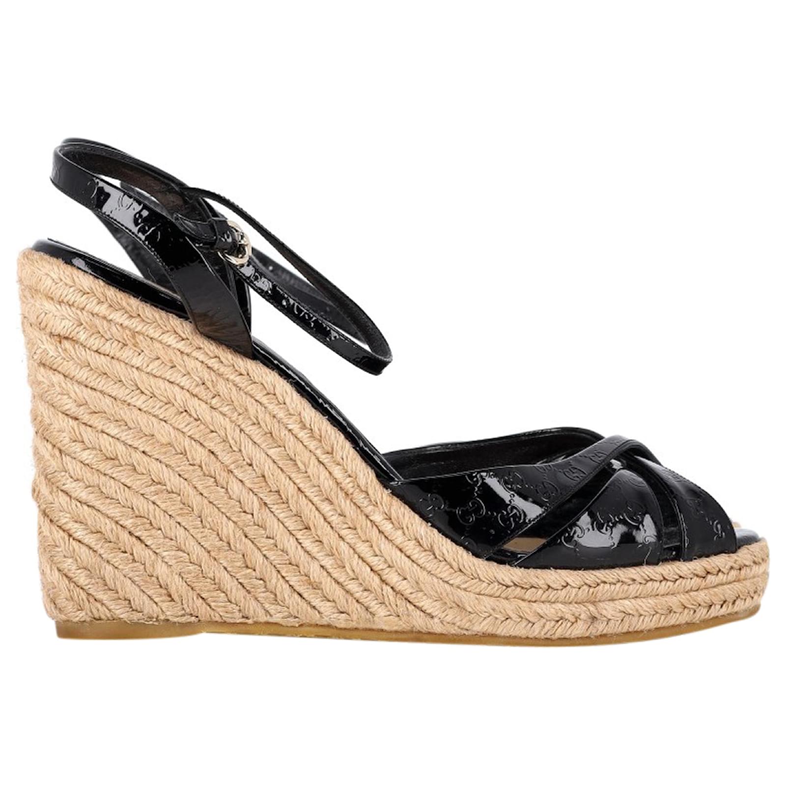 Sandalias de cuña Microguccissima en cuero negro brillante de