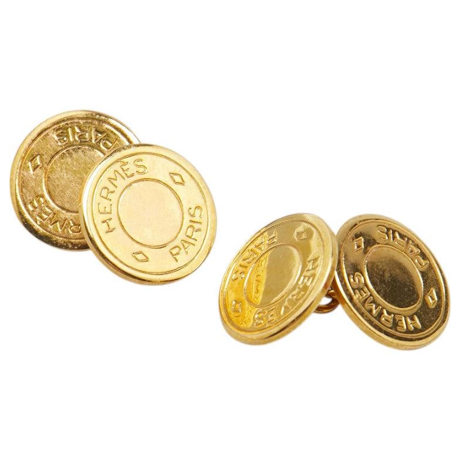Hermès Hermes Sellier Cufflinks Golden Metal Gold-plated ref