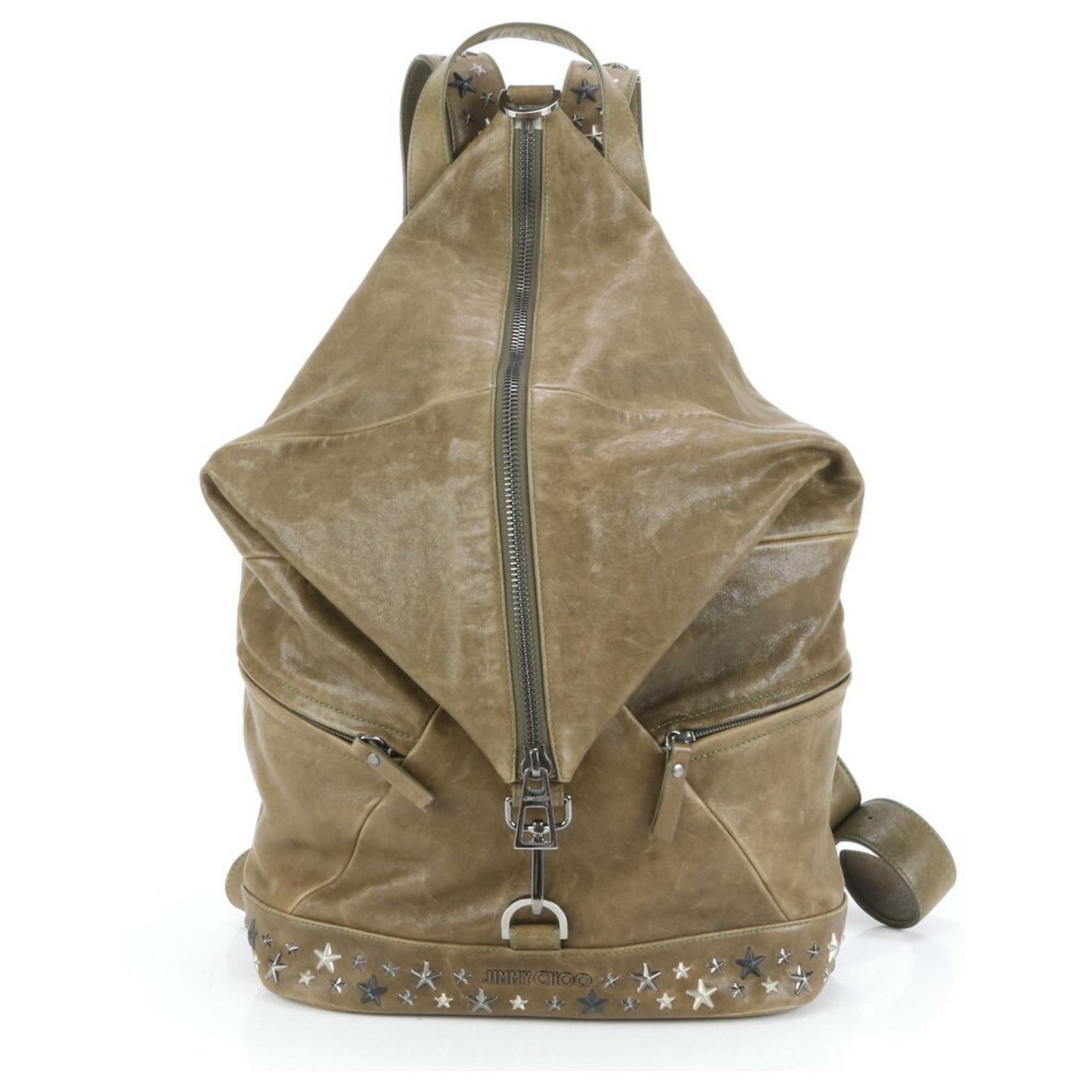 Jimmy Choo Fitzroy Studded Star Leather Backpack Green Khaki  display picture 3