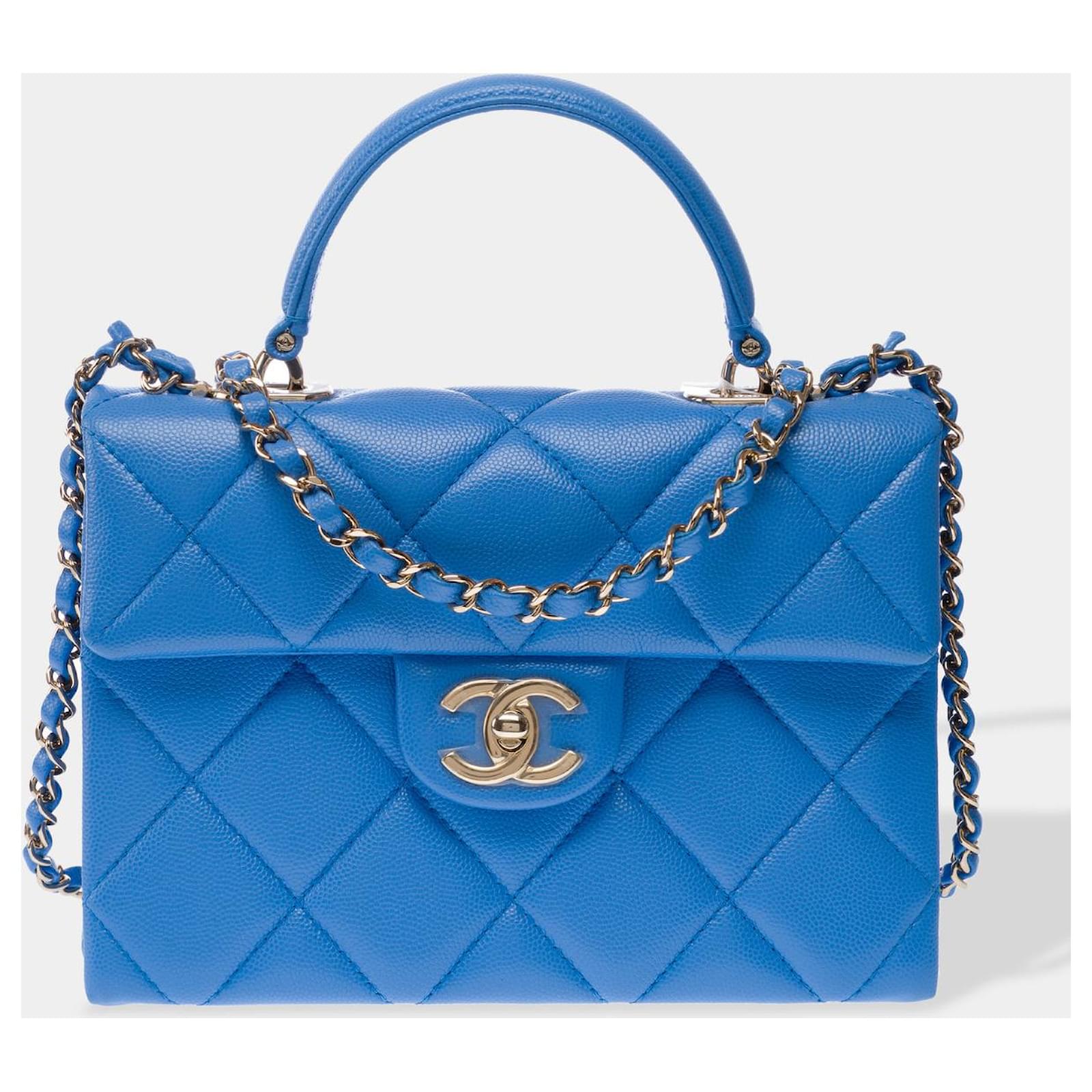 CHANEL Timeless Classic Top Handle Leather Bag in Blue - 102848