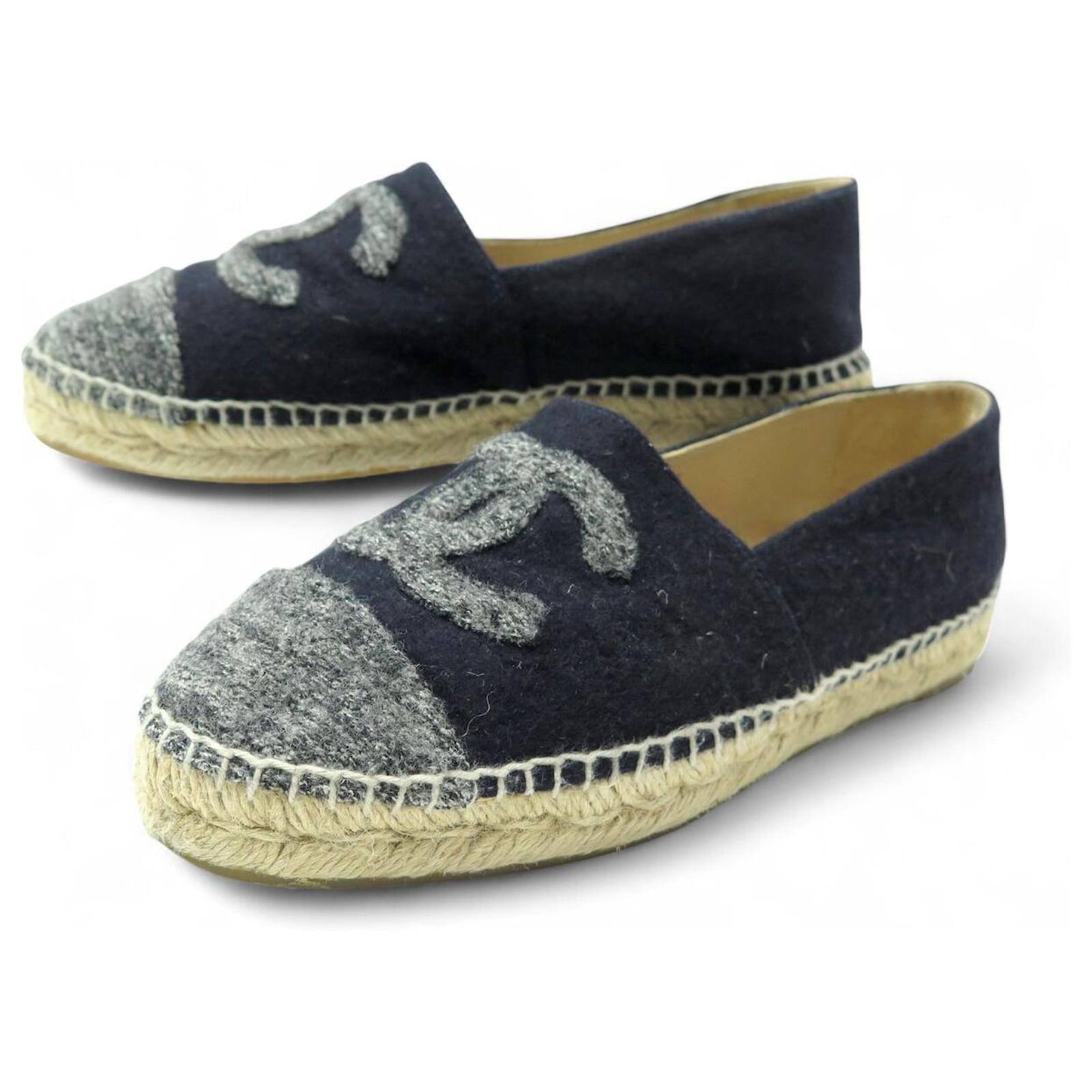 CHANEL ESPADRILLES G29762 LOGO CC 40 IN BLUE FELT POUCH SHOES Navy