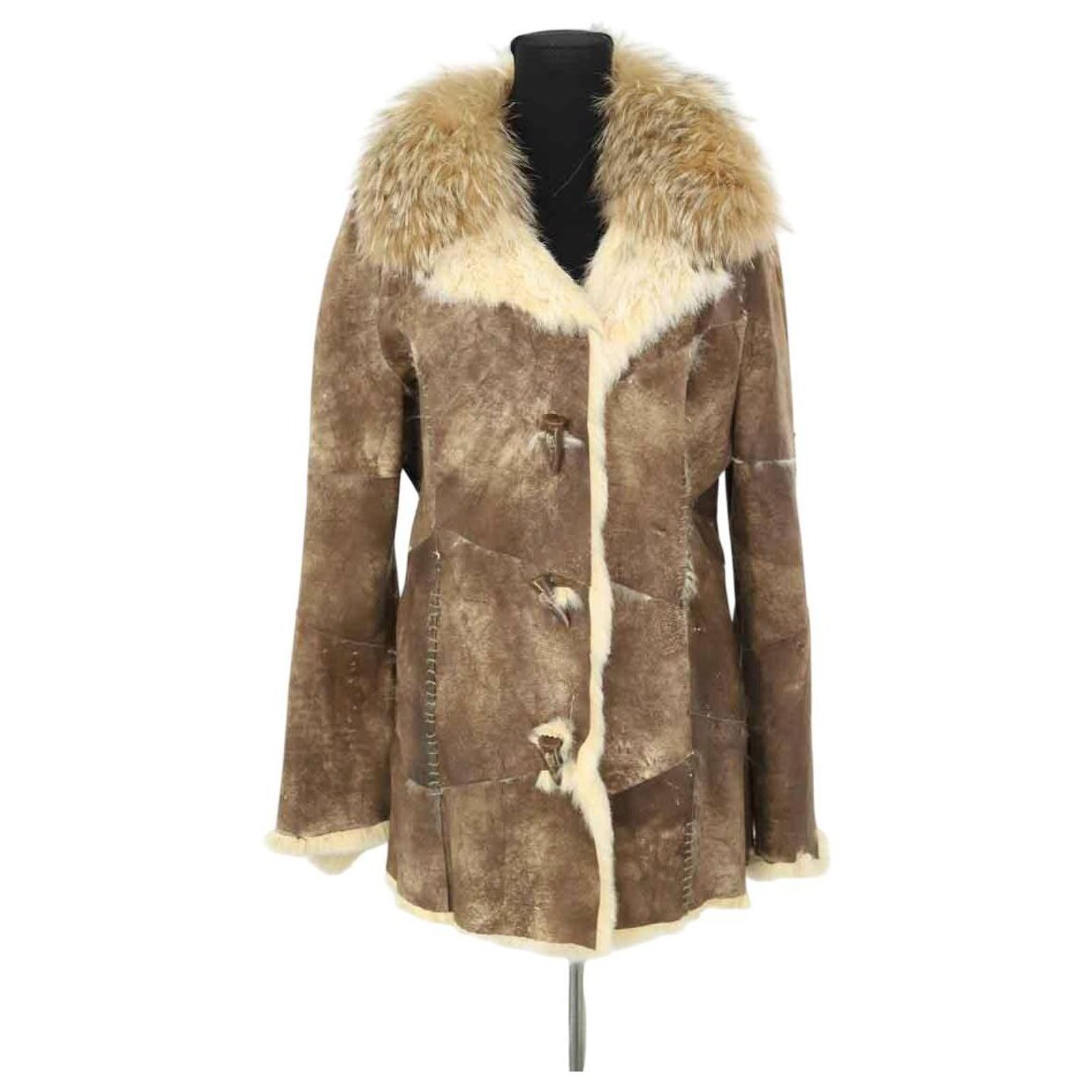 Brown Balmain Shearling Coat Balmain Brown Trench Suede Leather 