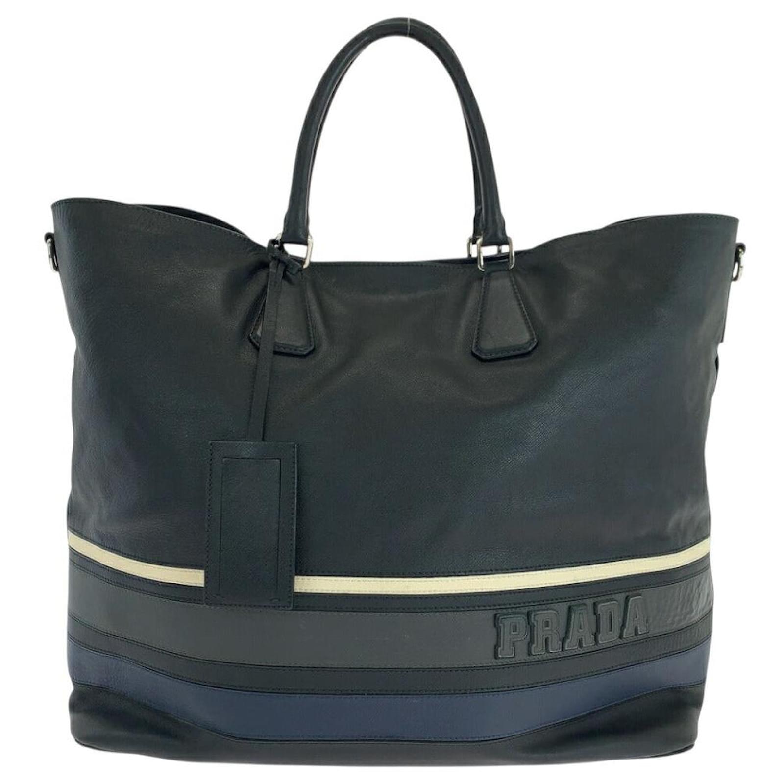 Prada Saffiano Leather Logo Tote Bag Black Pony-style calfskin ref ...