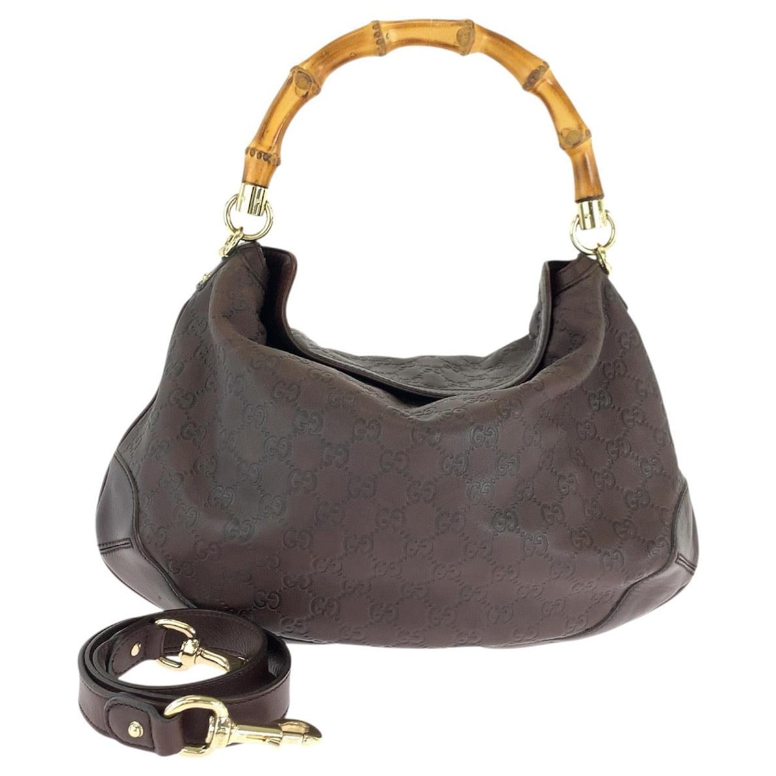 GUCCI Bamboo leather Old Vintage 2WAY Top Handle Shoulder Bag Brown
