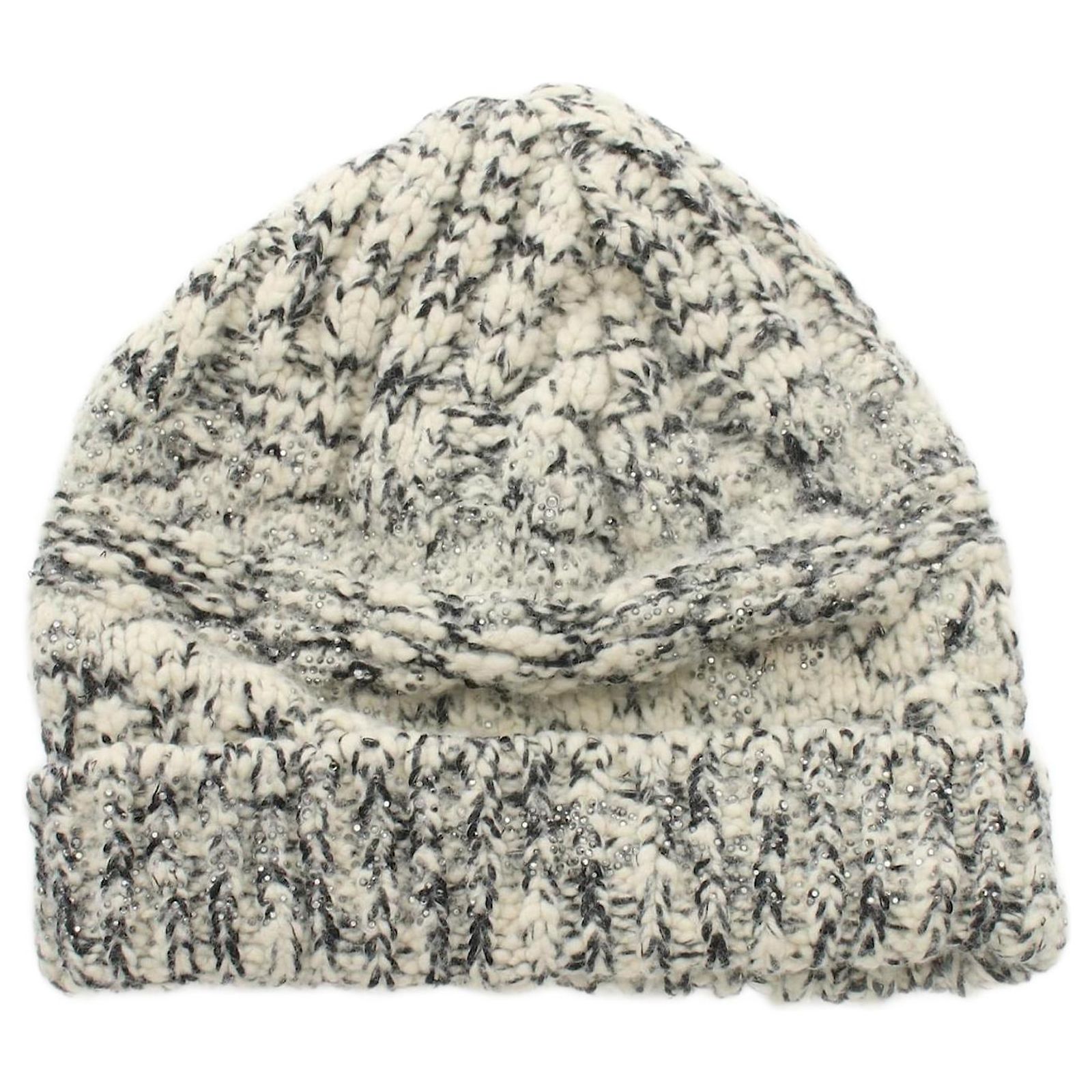 Chanel Coco Mark Wool Cashmere Cotton Hat Black White ref 