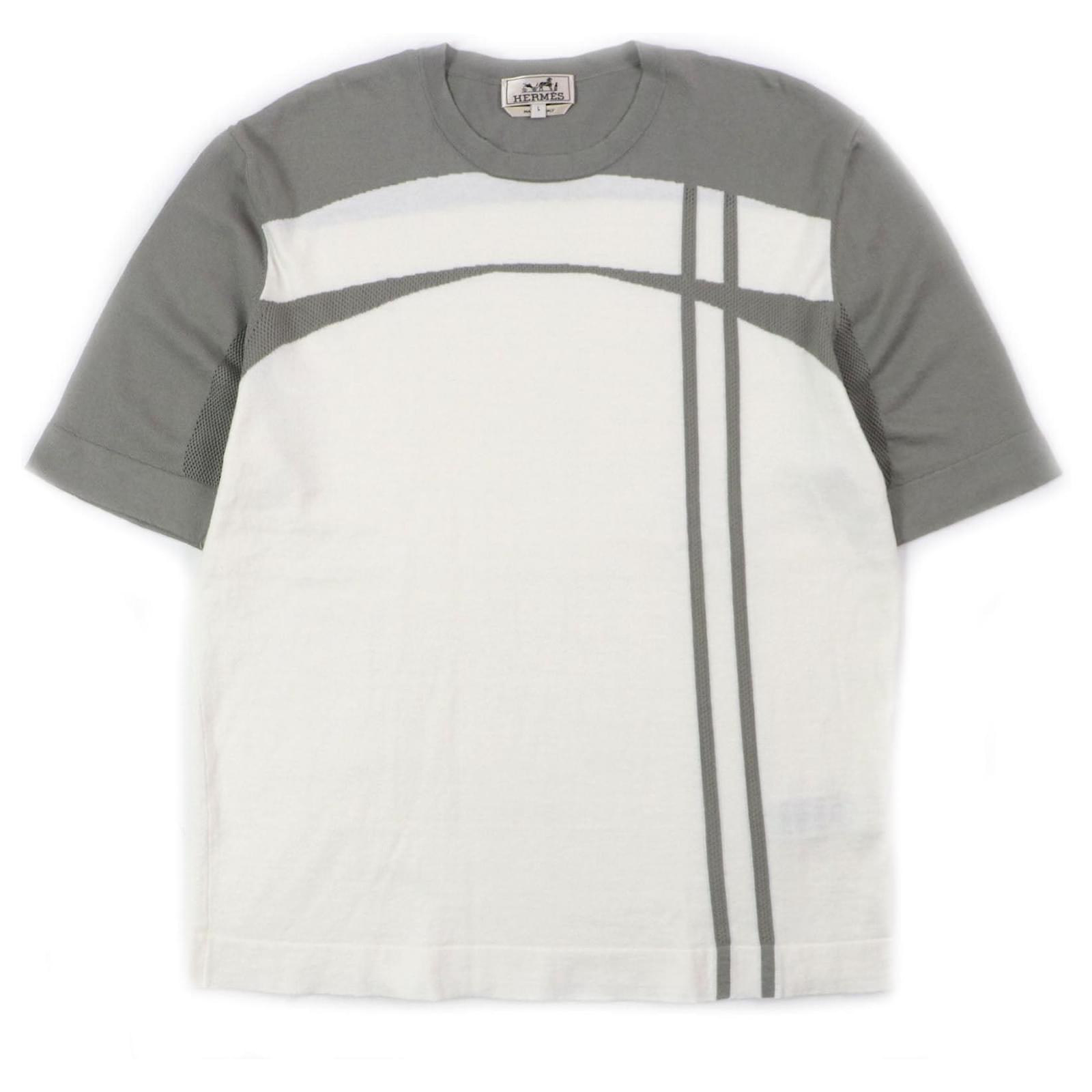 Hermès Hermes H motif cotton cashmere short sleeve knit White Grey