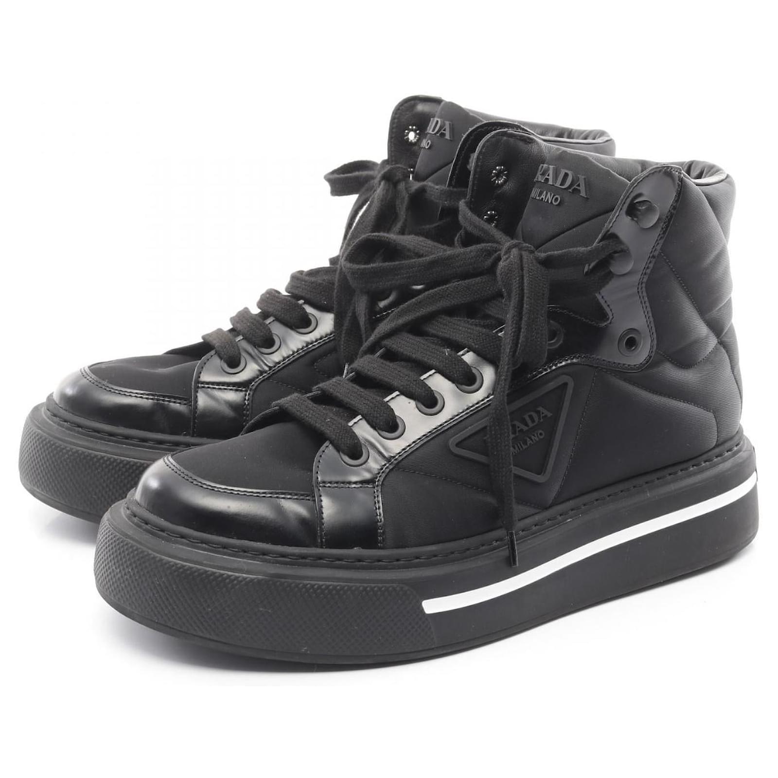 Prada Re-Nylon Macro High-Top Sneakers Nylon Leather Sneakers