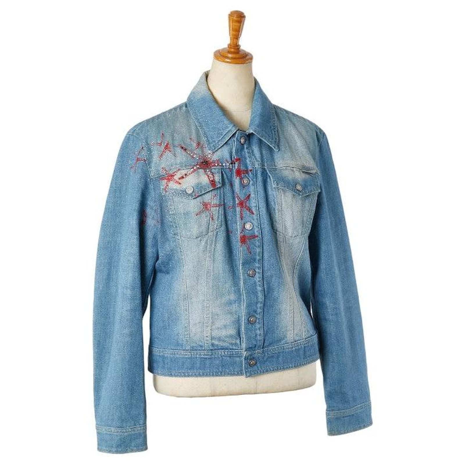 Versace Star Rhinestone Denim Jacket Red Blue ref.2470209