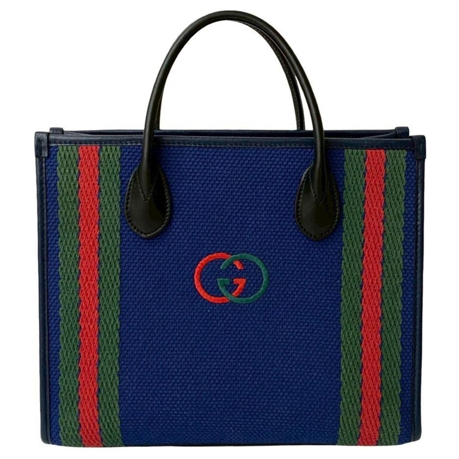 GUCCI Interlocking G Sherry Line Canvas and Leather Handbag Black