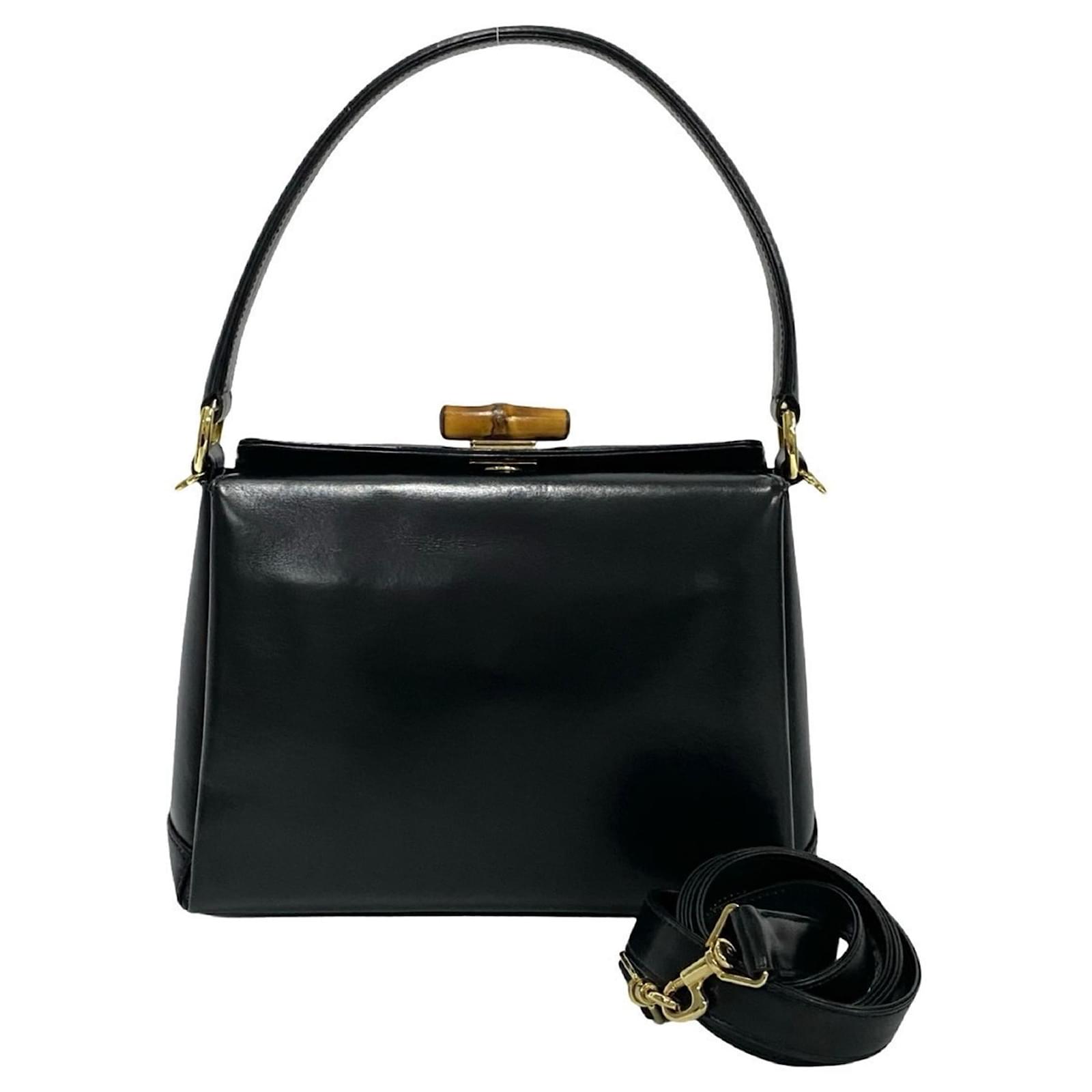 Gucci Vintage Bamboo Calf Leather Handbag Black ref.JC2471264