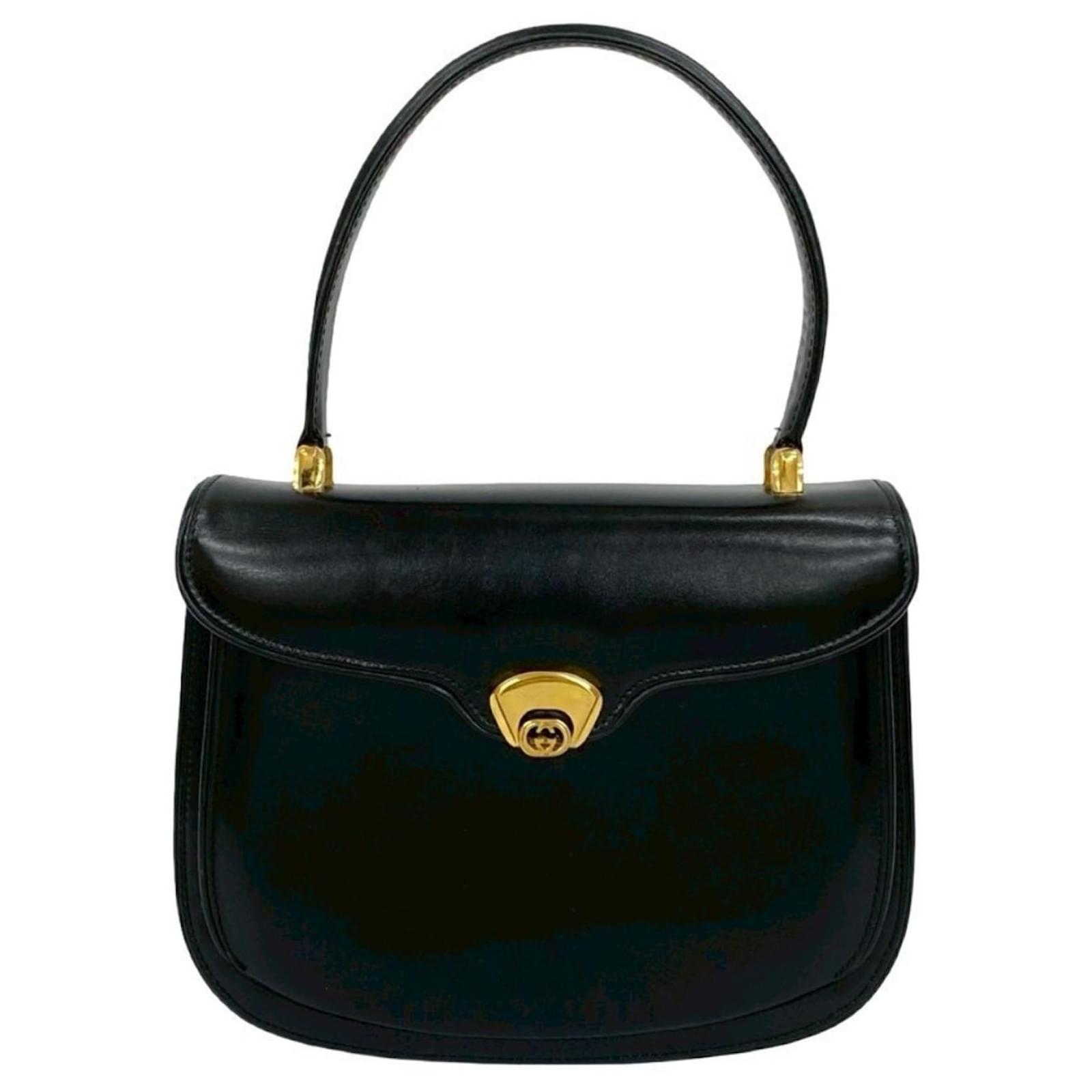 バッグ GUCCI OLD ARCHIVE CALF LEATHER TOTE Gucci Old Logo Calfskin Handbag Black Leather ref.2471824